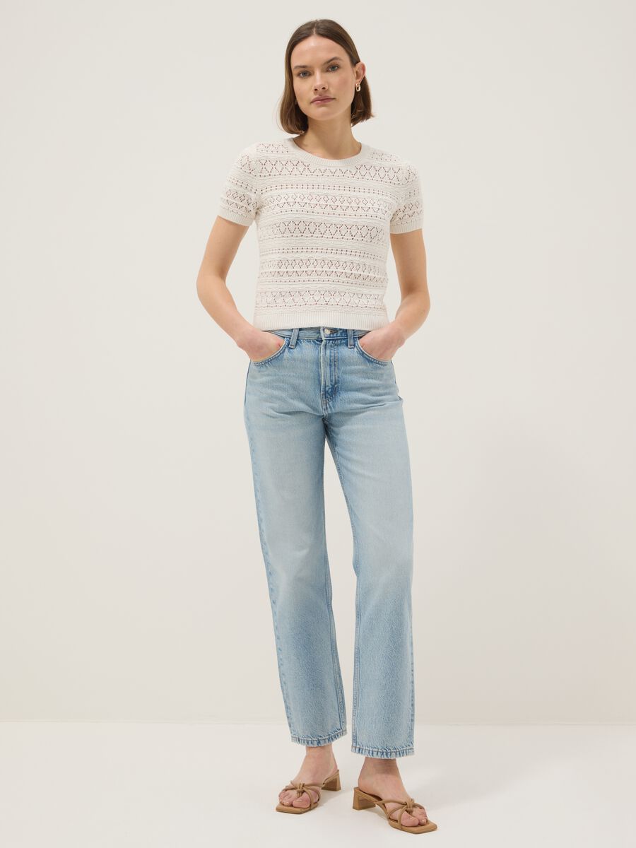 Maglia in puro cotone bianca regular fit con lavorazione a maglia_1
