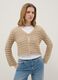 Beige pure cotton cardigan regular fit with openwork design_0