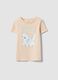 Beige regular fit pure cotton T-shirt with print for girls_0