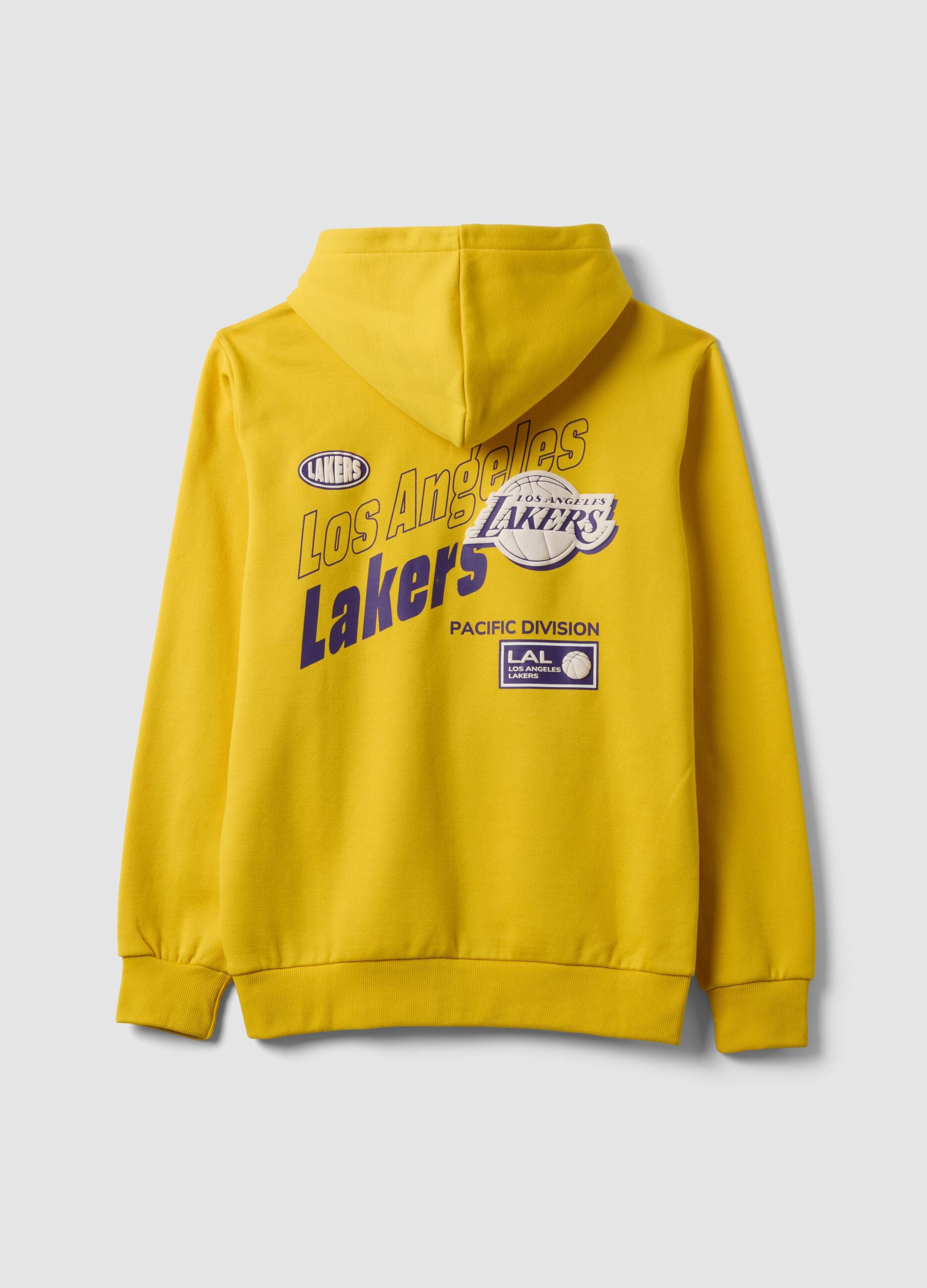 Yellow cotton-blend hoodie with Lakers print