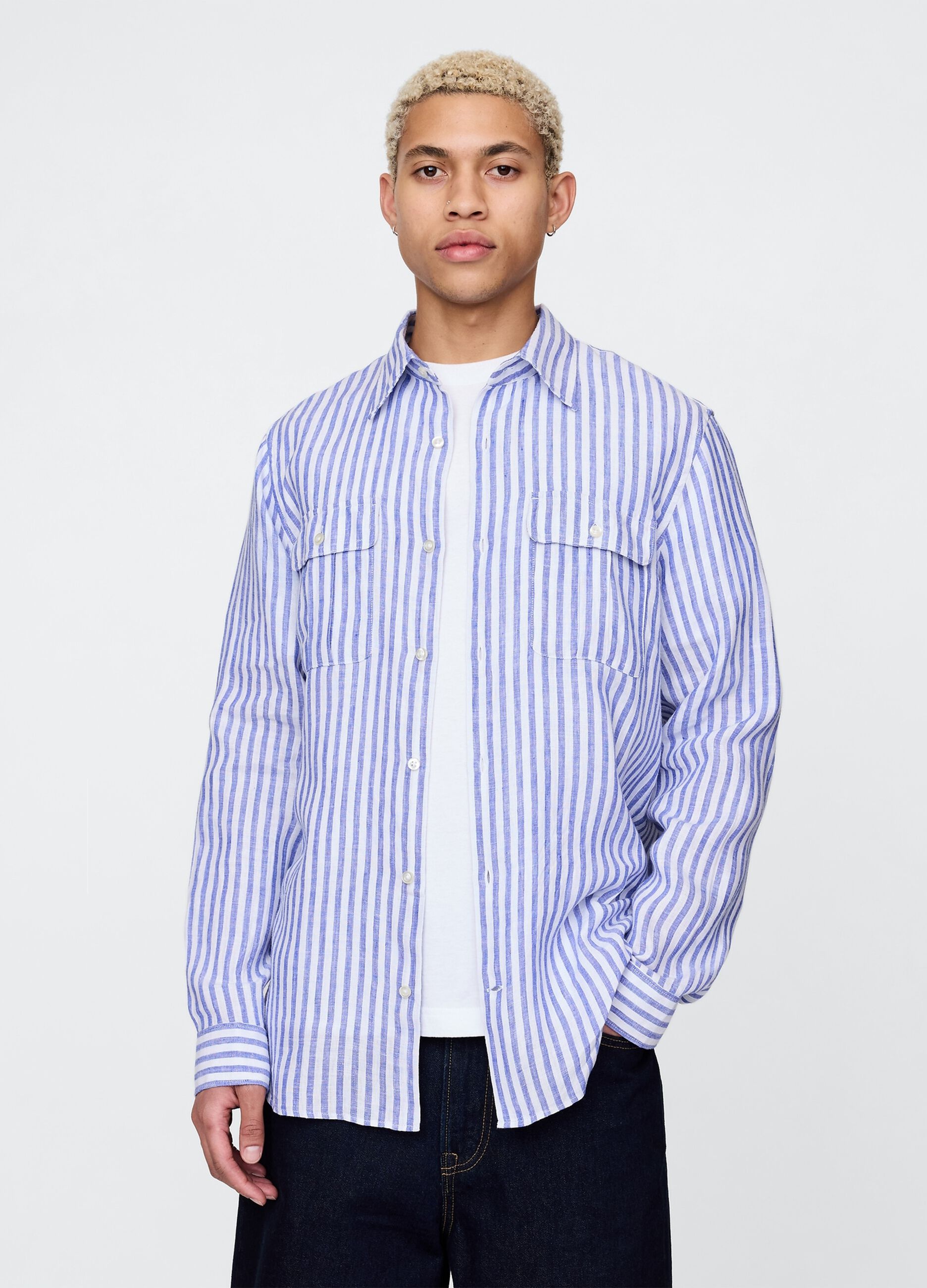 Oversized Light Blue and White Striped Shirt