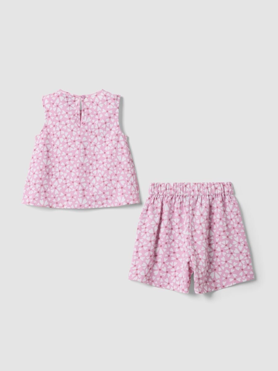 Pink stretch-fabric set with top and shorts_1
