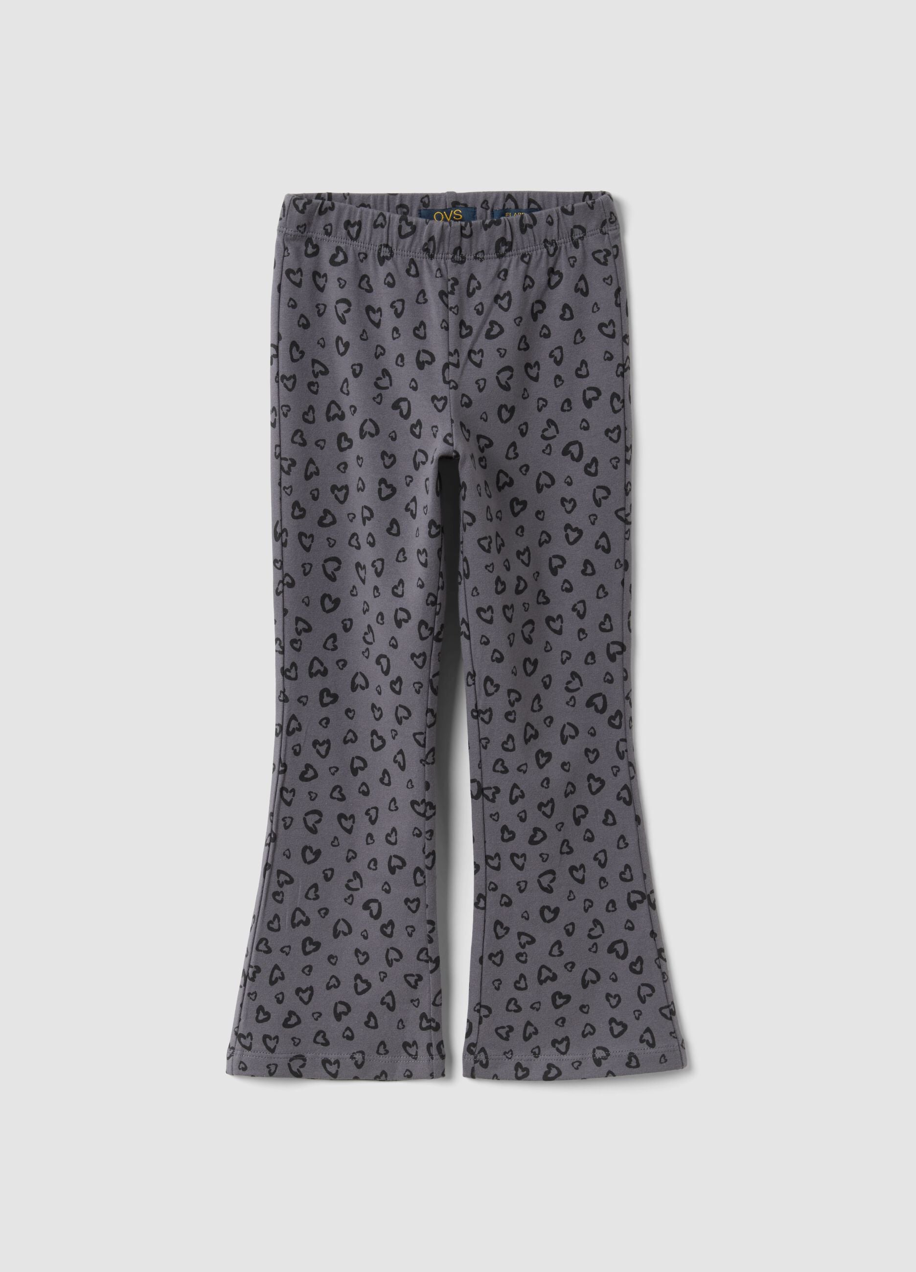 Girls&rsquo; grey skinny organic cotton leggings with heart print