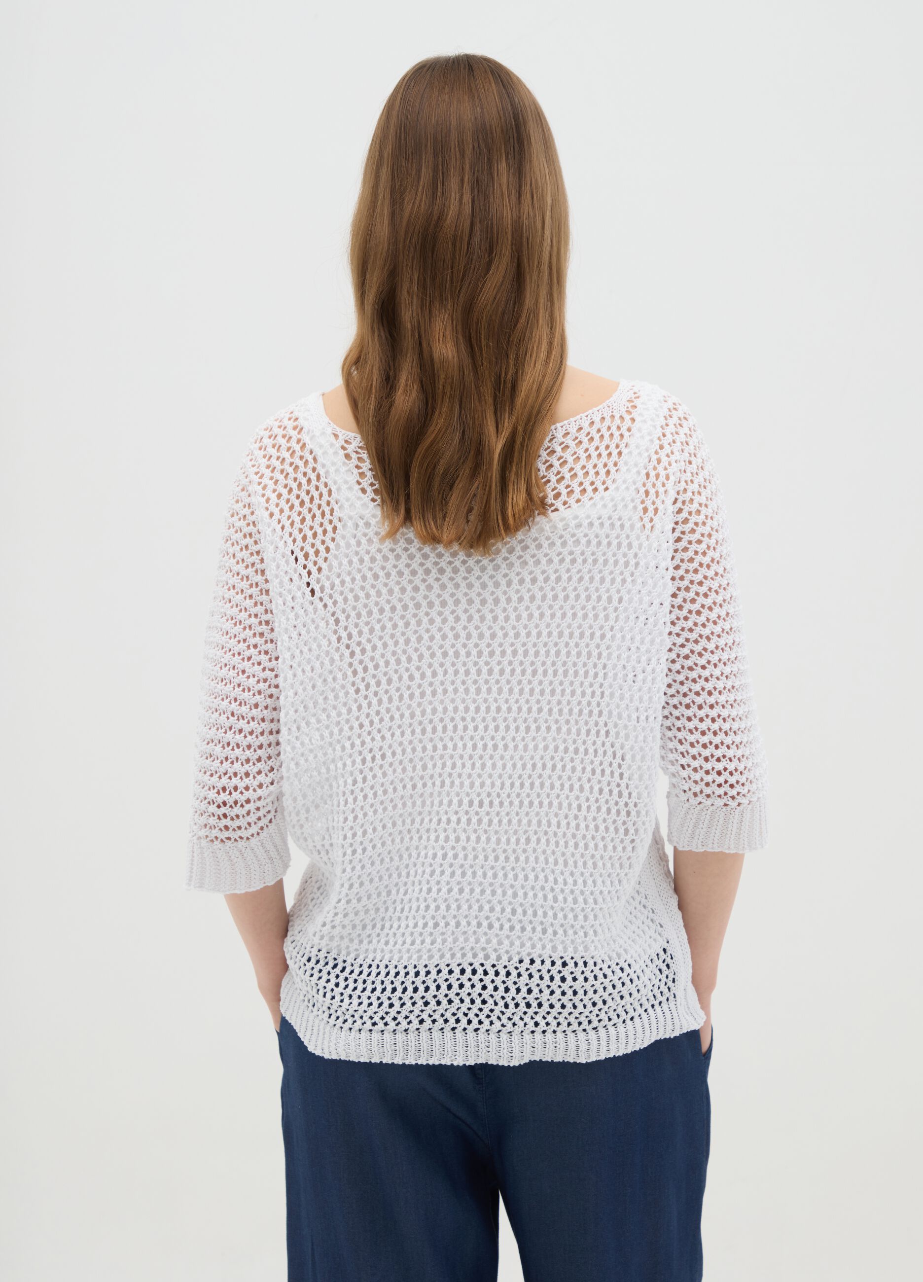 Women's white cotton regular fit jumper