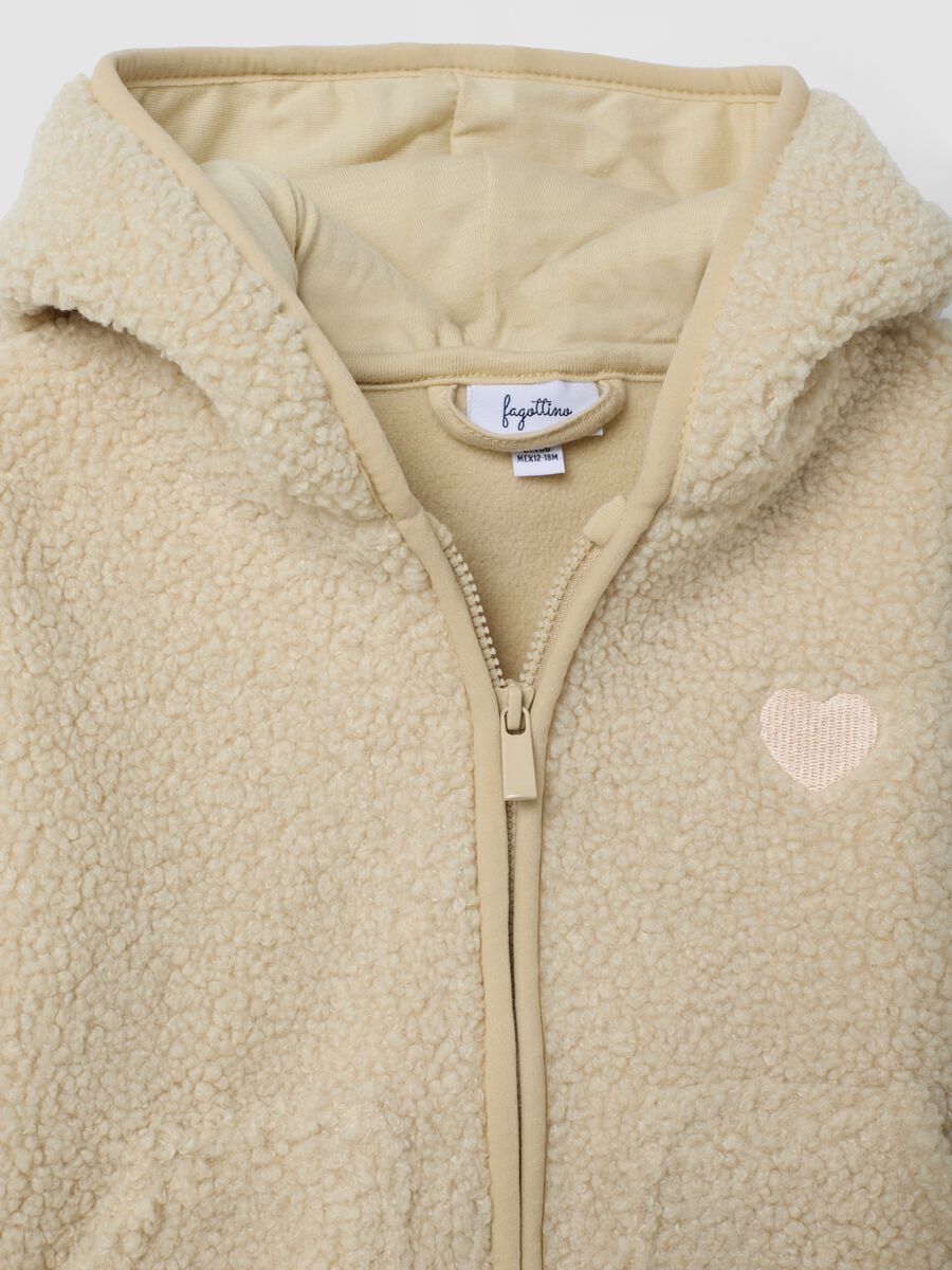 Beige hooded zip-up oversized jacket with teddy texture_2