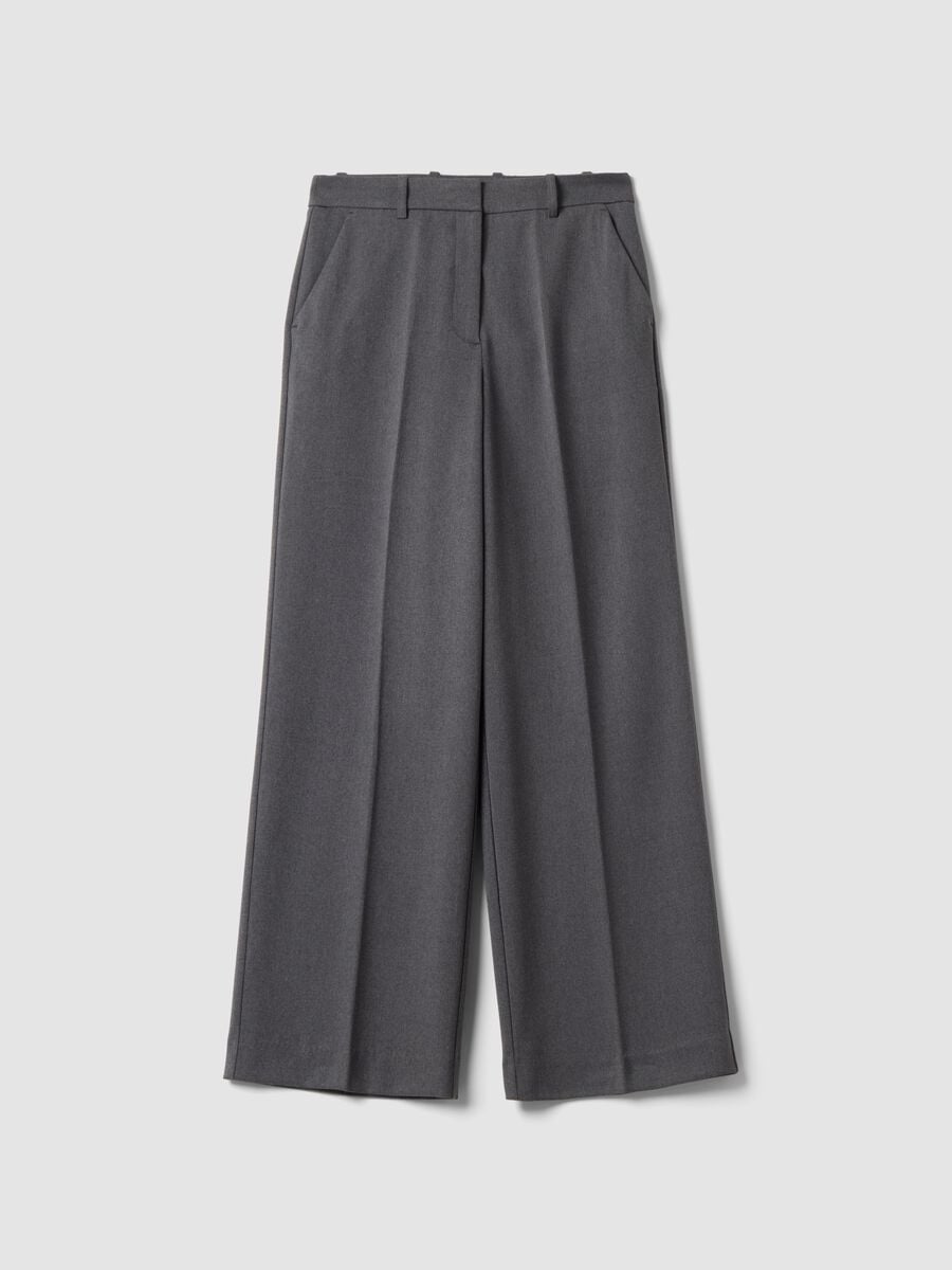 Pantaloni formali grigi flare in viscosa elasticizzata_0