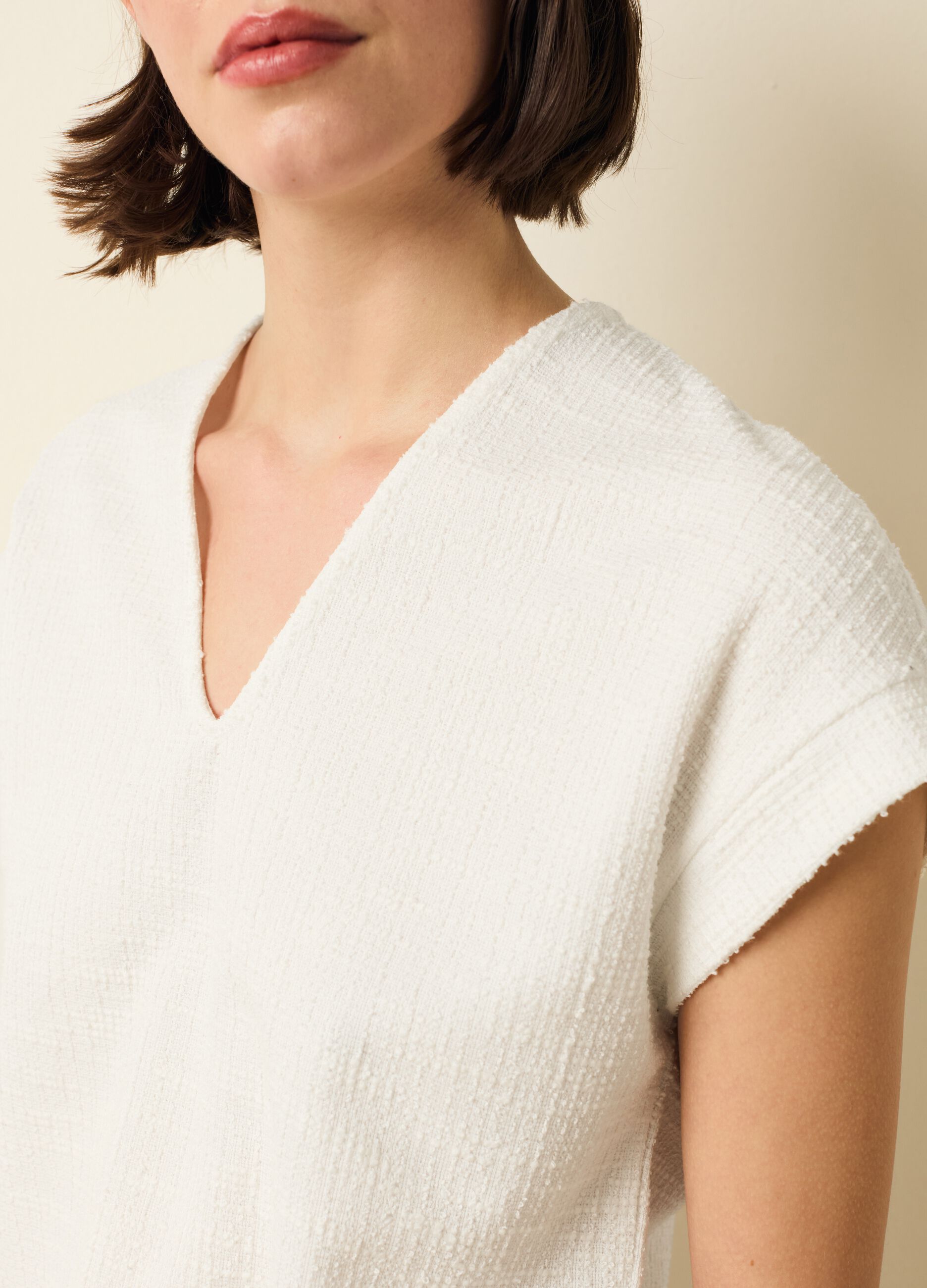 Woven T-shirt with kimono sleeves