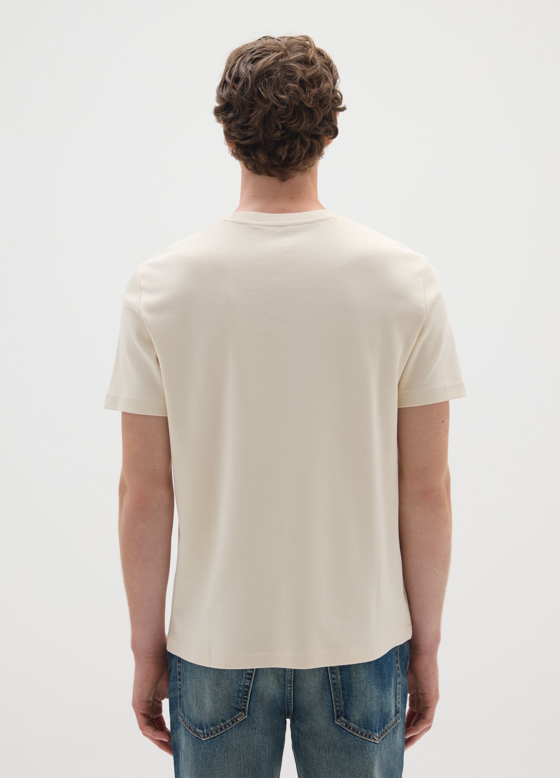 Regular fit beige pure cotton T-shirt