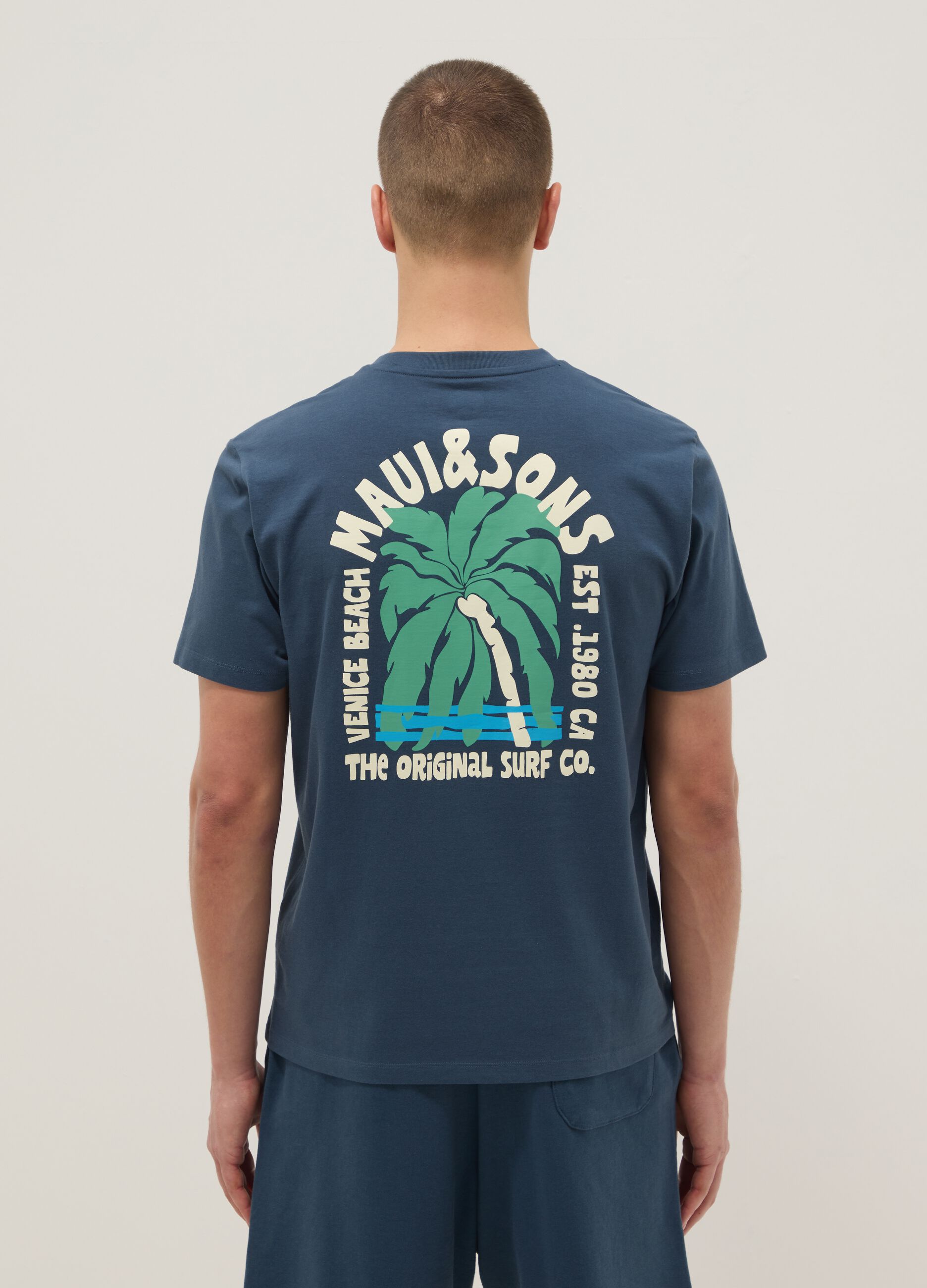 Blue short-sleeve pure cotton T-shirt