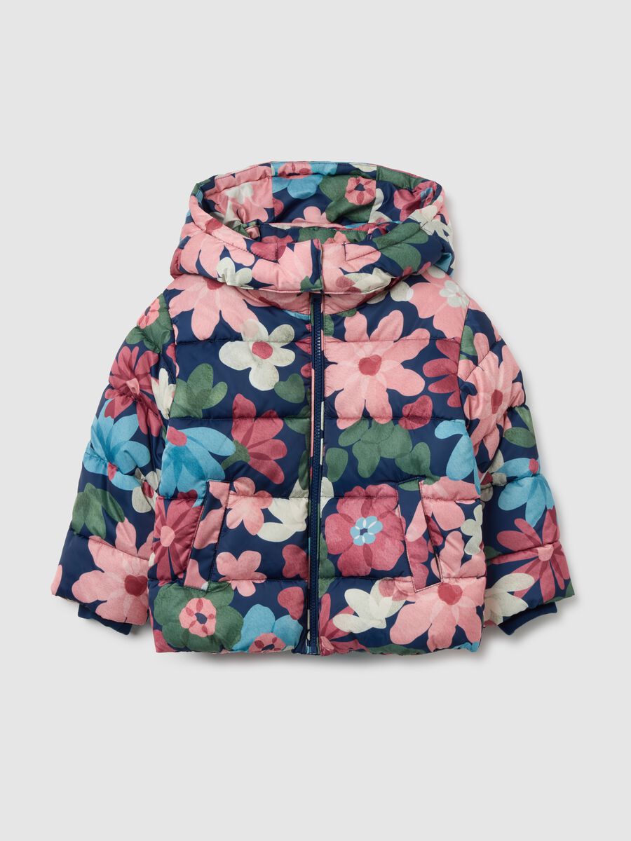Girls' multicolour padded jacket regular fit with removable hood_0