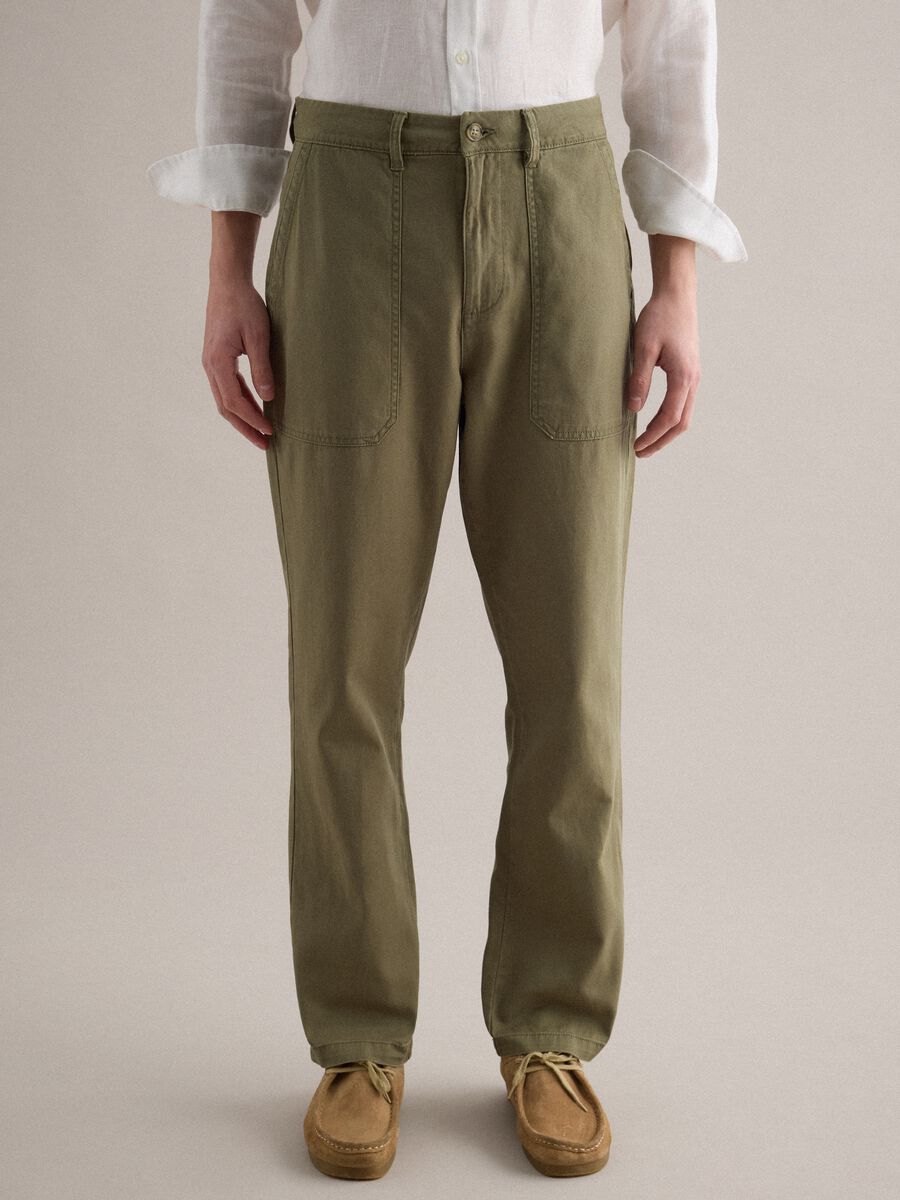 Pantaloni in cotone e lino verdi regular fit_1