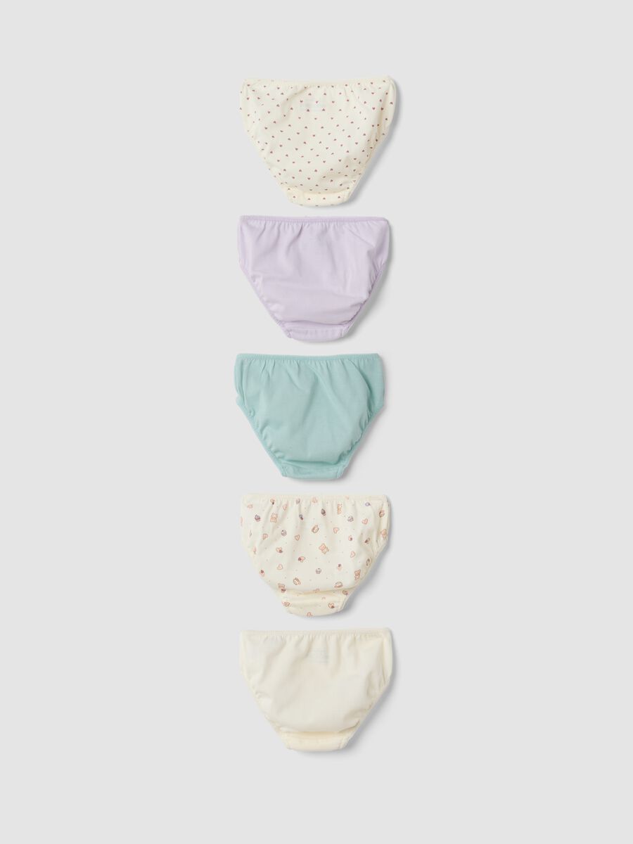 Multipack di cinque slip multicolor in puro cotone organico per neonata e bimba_1