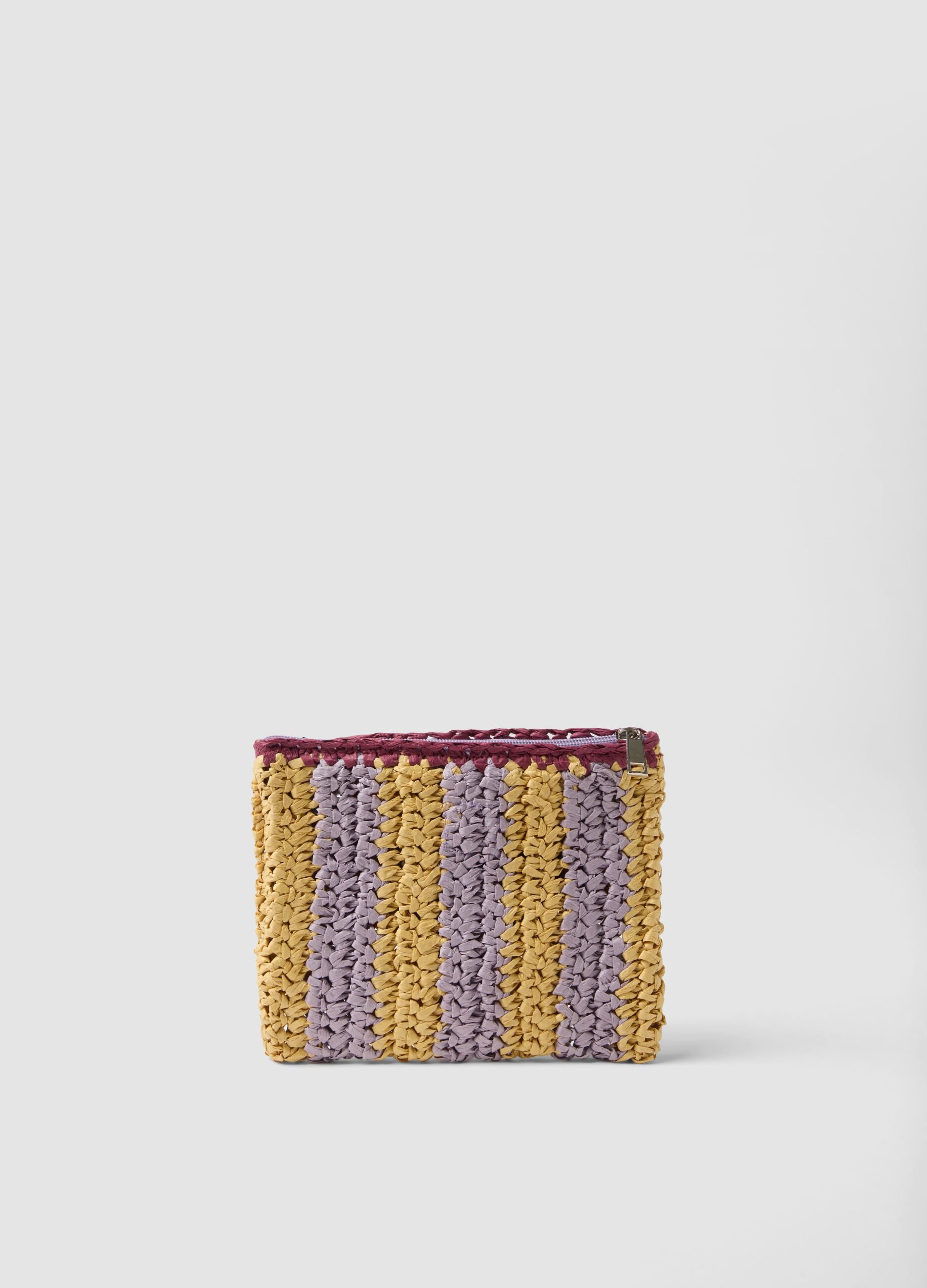 Multicolour clutch in pure woven paper fabric with slogan
