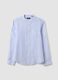 Light blue pure linen striped shirt with mandarin collar, regular fit_4