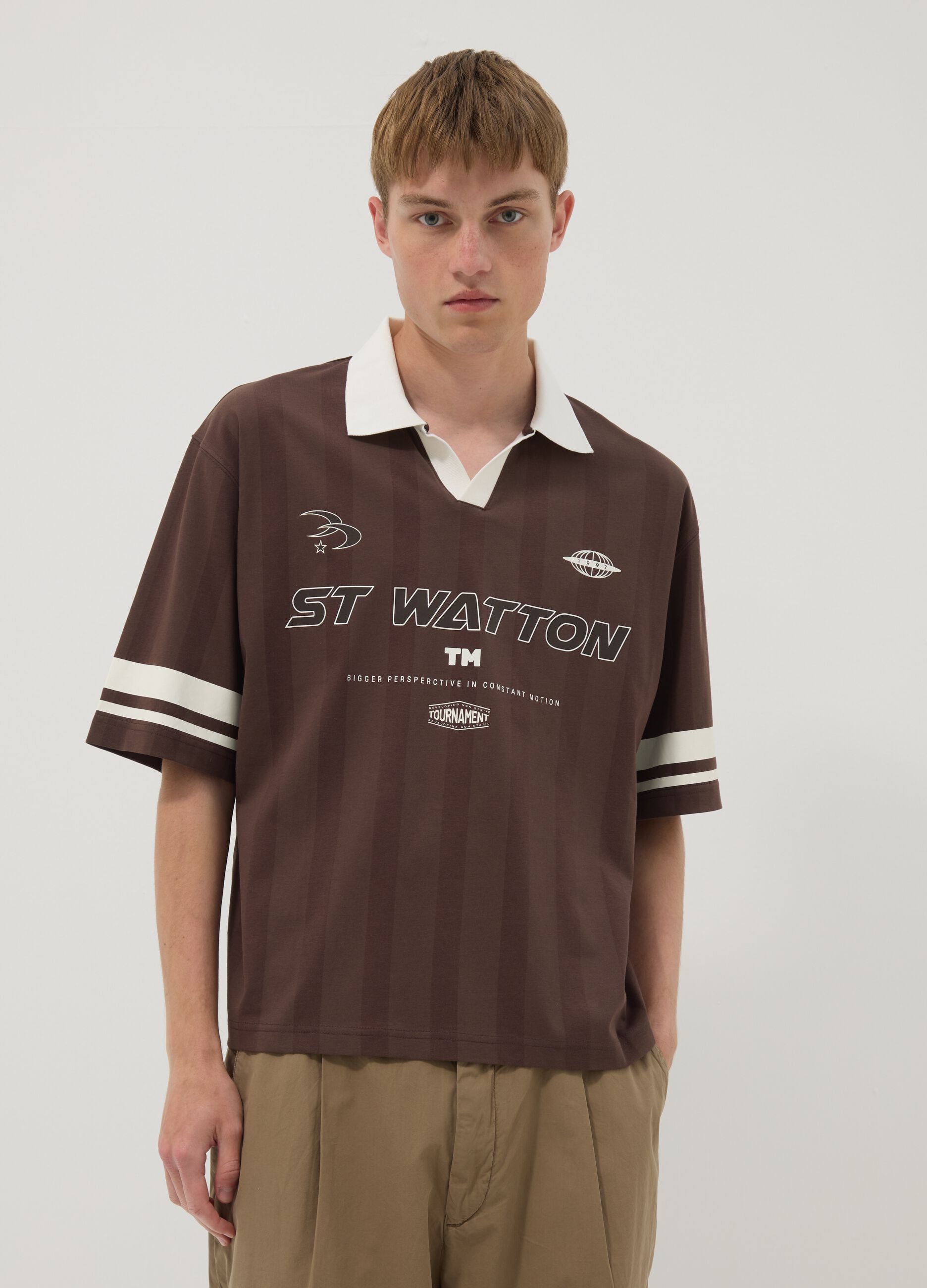 Brown pure cotton polo shirt with classic collar