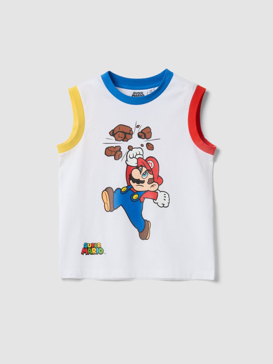Canottiera in puro cotone bianco da bambino con Super Mario_0