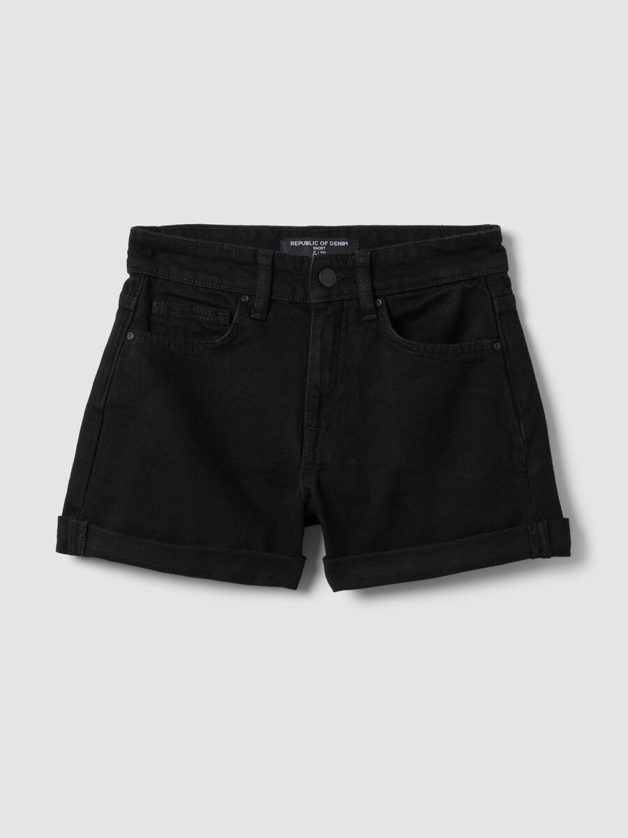 Shorts neri in denim di cotone elasticizzato_4