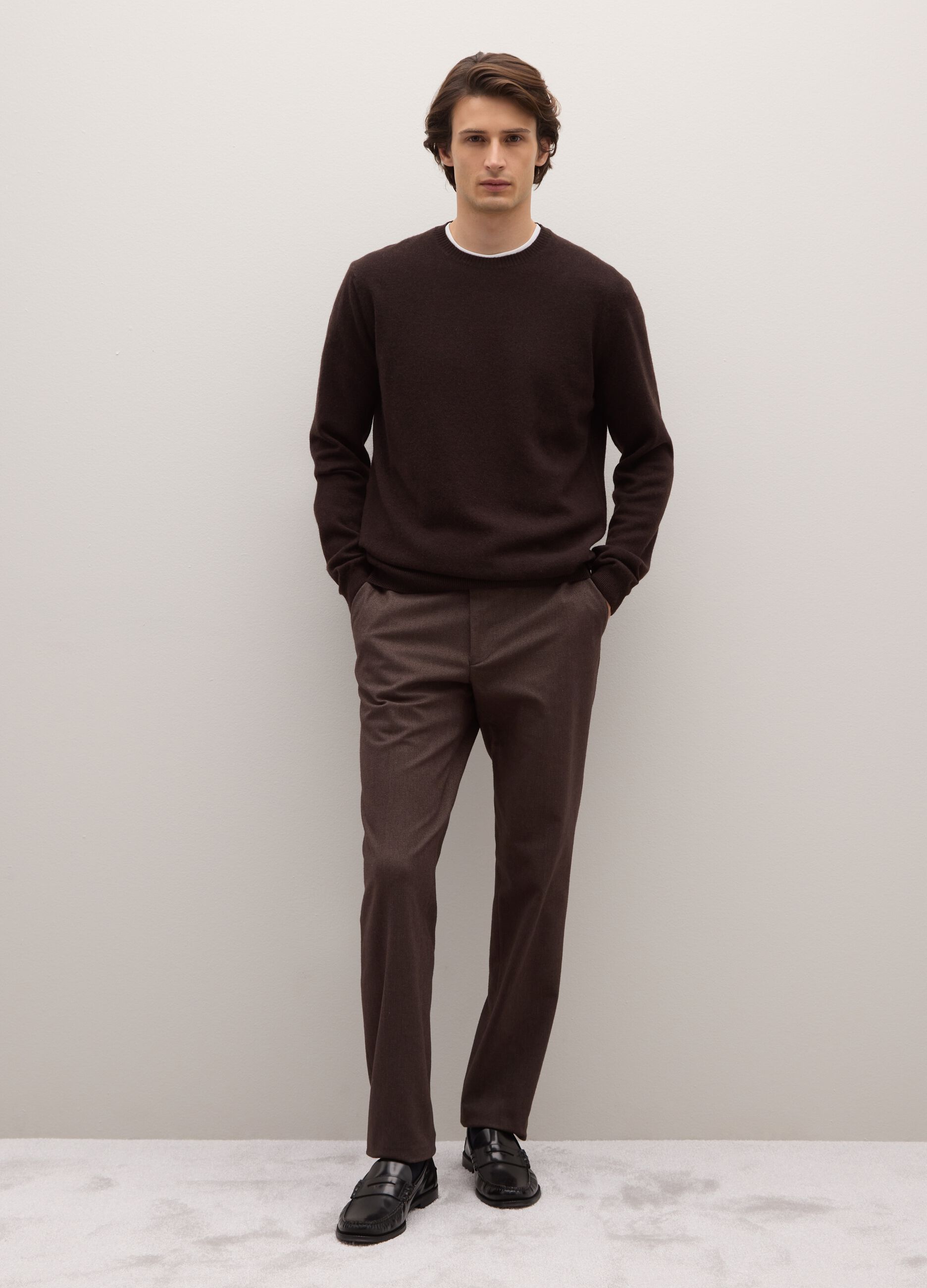 Brown Stretch Cotton Slim Fit Trousers