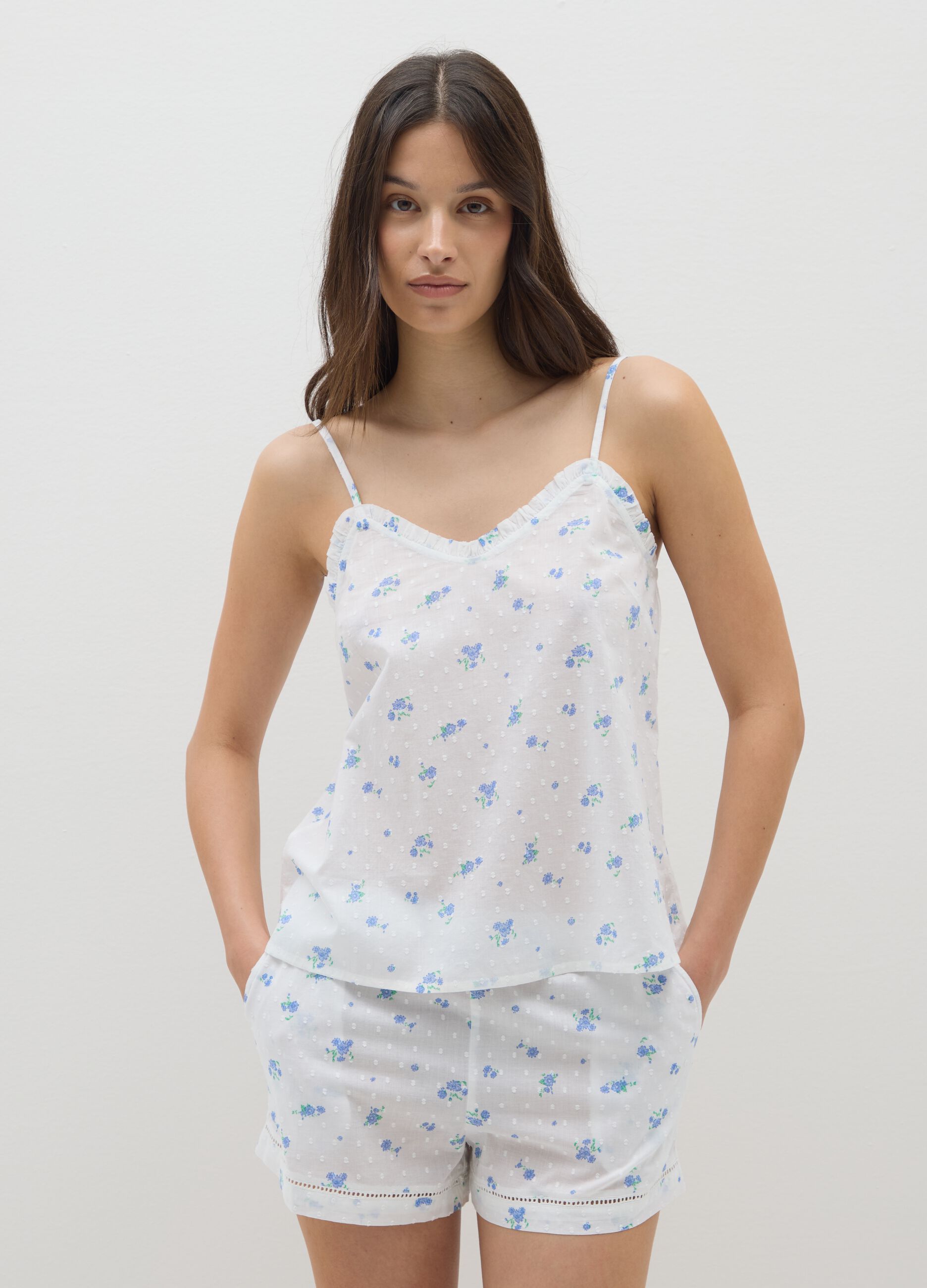 Women's white pure cotton regular fit pyjamas