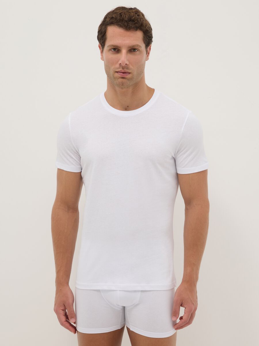 Tripack white crew neck T-shirts in pure cotton regular fit_0