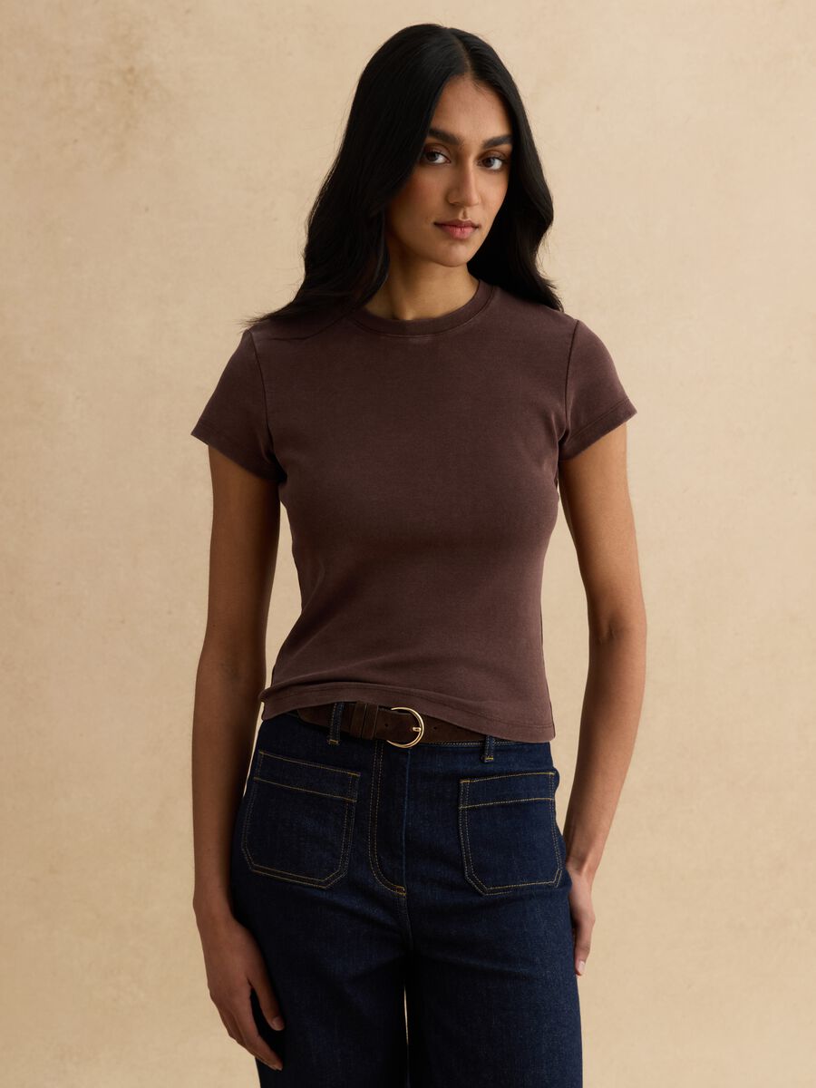 Brown fitted stretch cotton T-shirt_1
