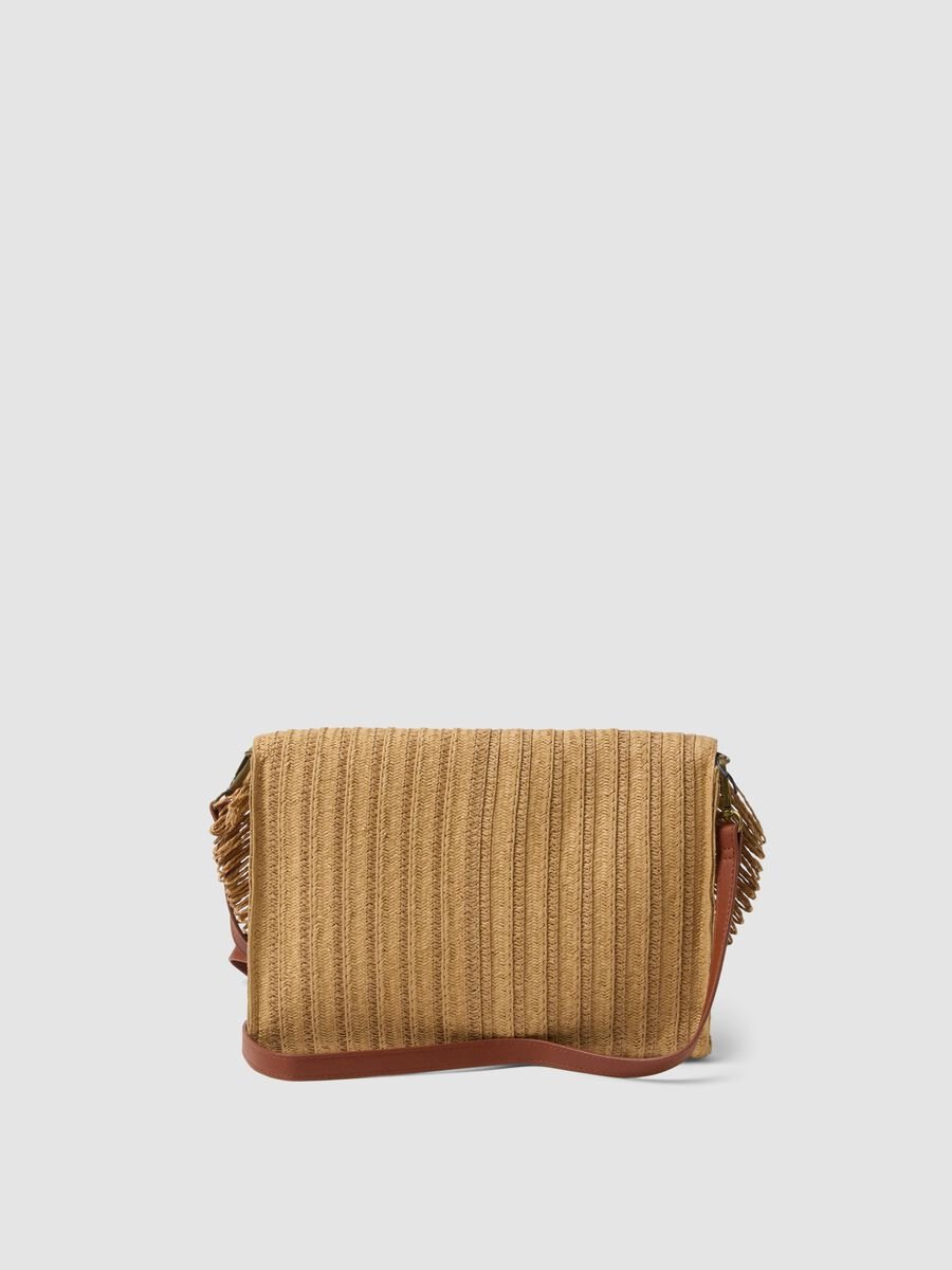 Beige crossbody bag in paper-blend fabric with fringe_2