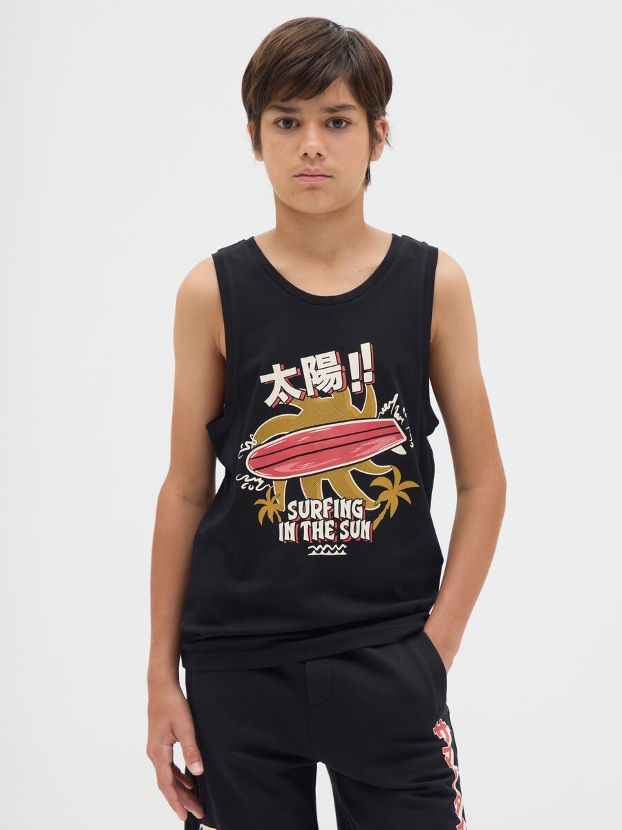 Boys' black cotton vest regular fit_0