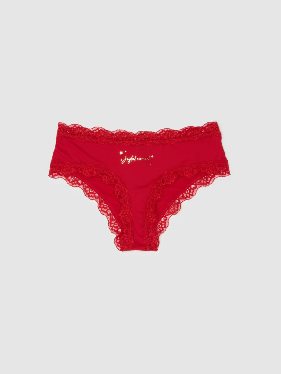 Slip in tessuto elasticizzato rosso con pizzo_0