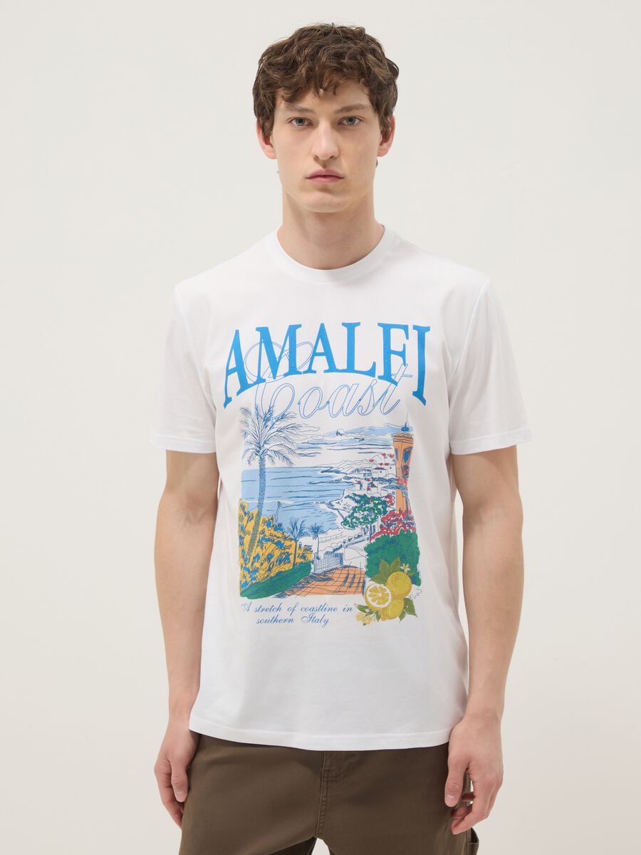 White pure cotton T-shirt with print, regular fit_0