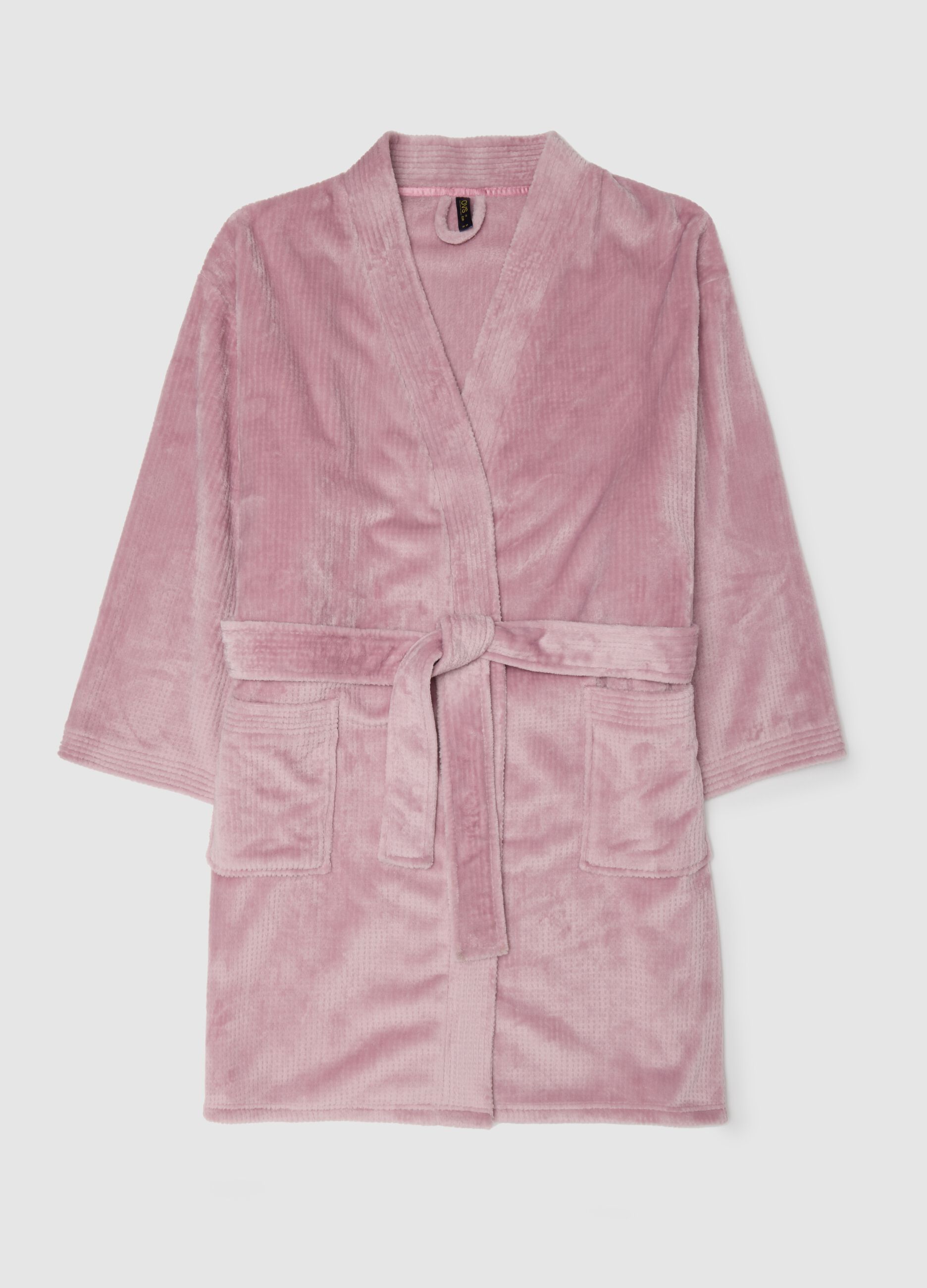 Pink robe with pockets and waist belt