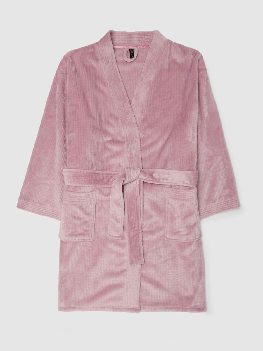 Pink robe with pockets and waist belt_0
