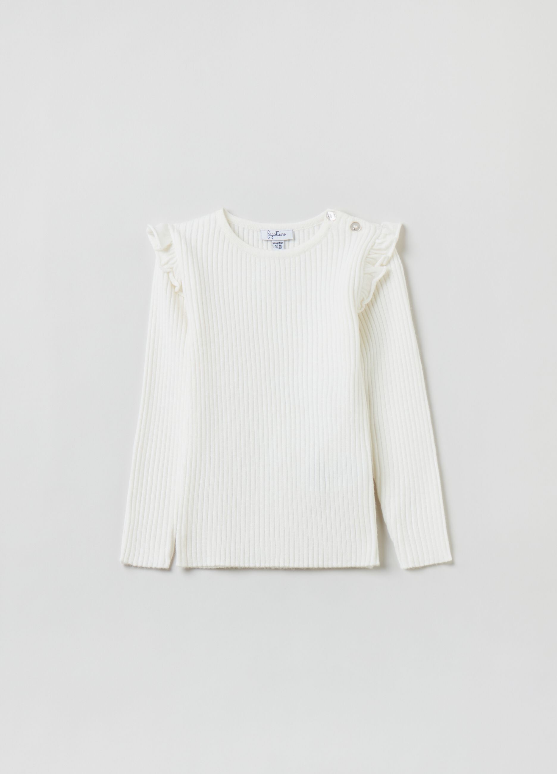 T-shirt maniche lunghe a costine con volant_1