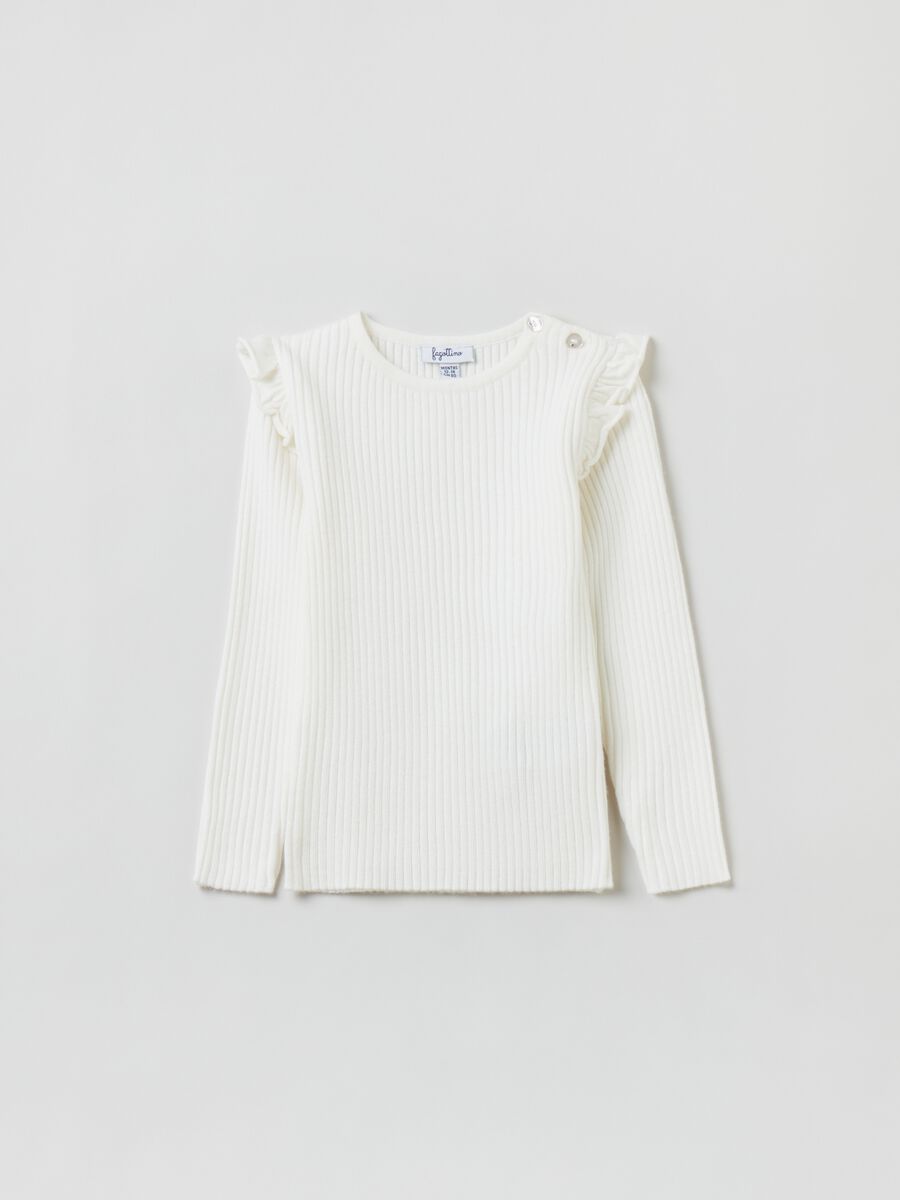 T-shirt maniche lunghe a costine con volant_1