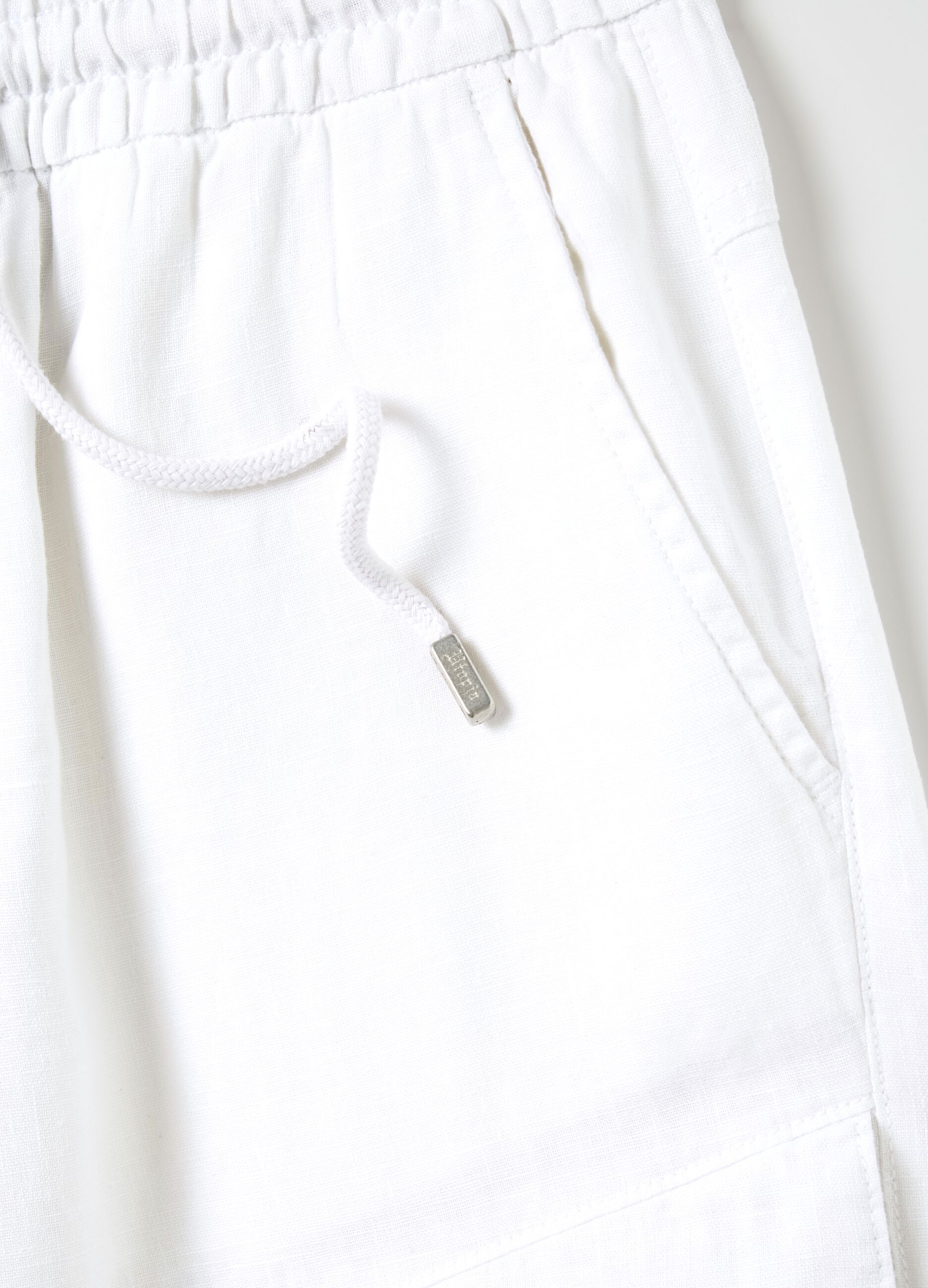100% Linen White Cargo Trousers