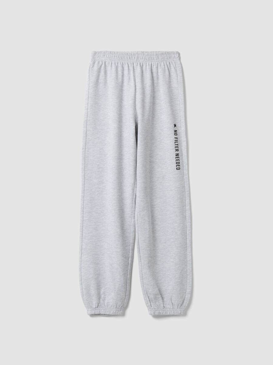 Girls&rsquo; grey organic cotton-blend joggers with print_0