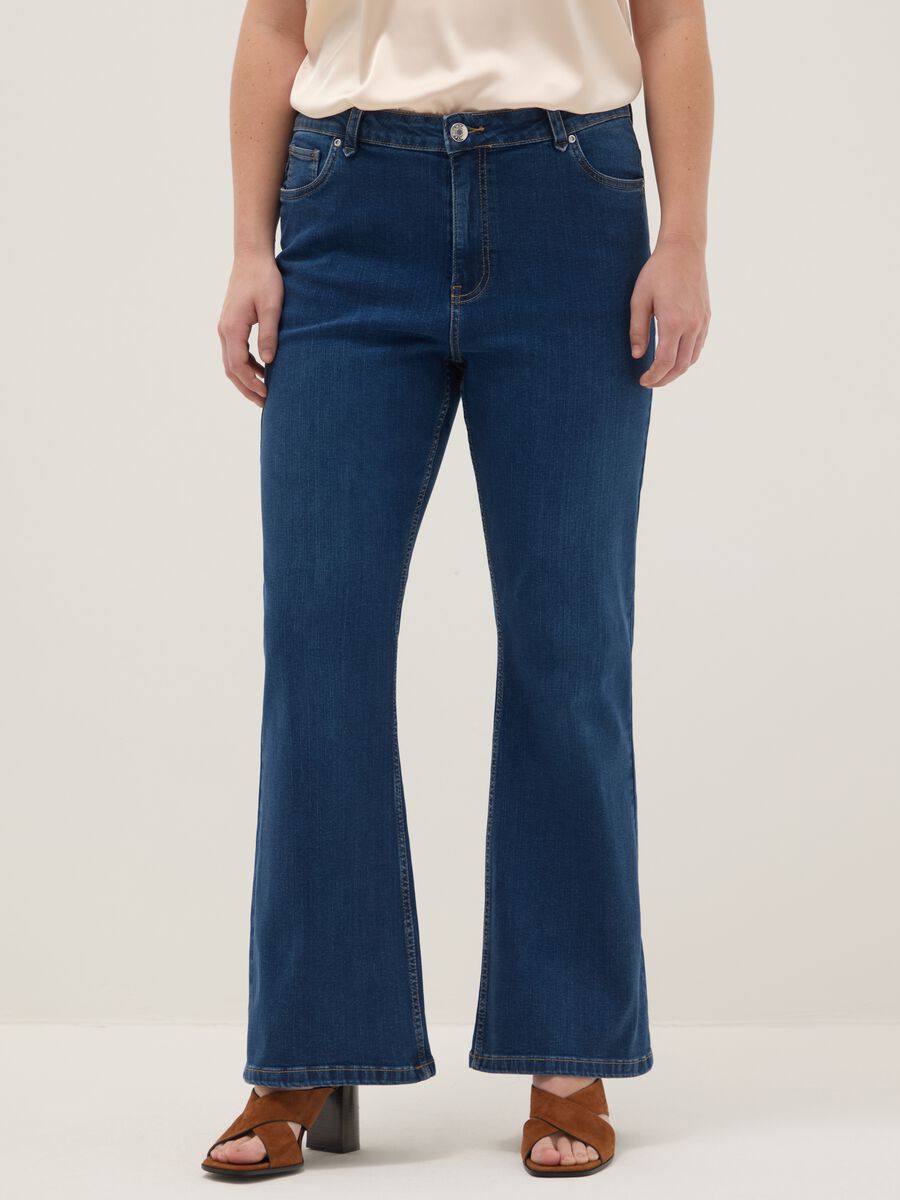 Blue stretch cotton flare jeans_1
