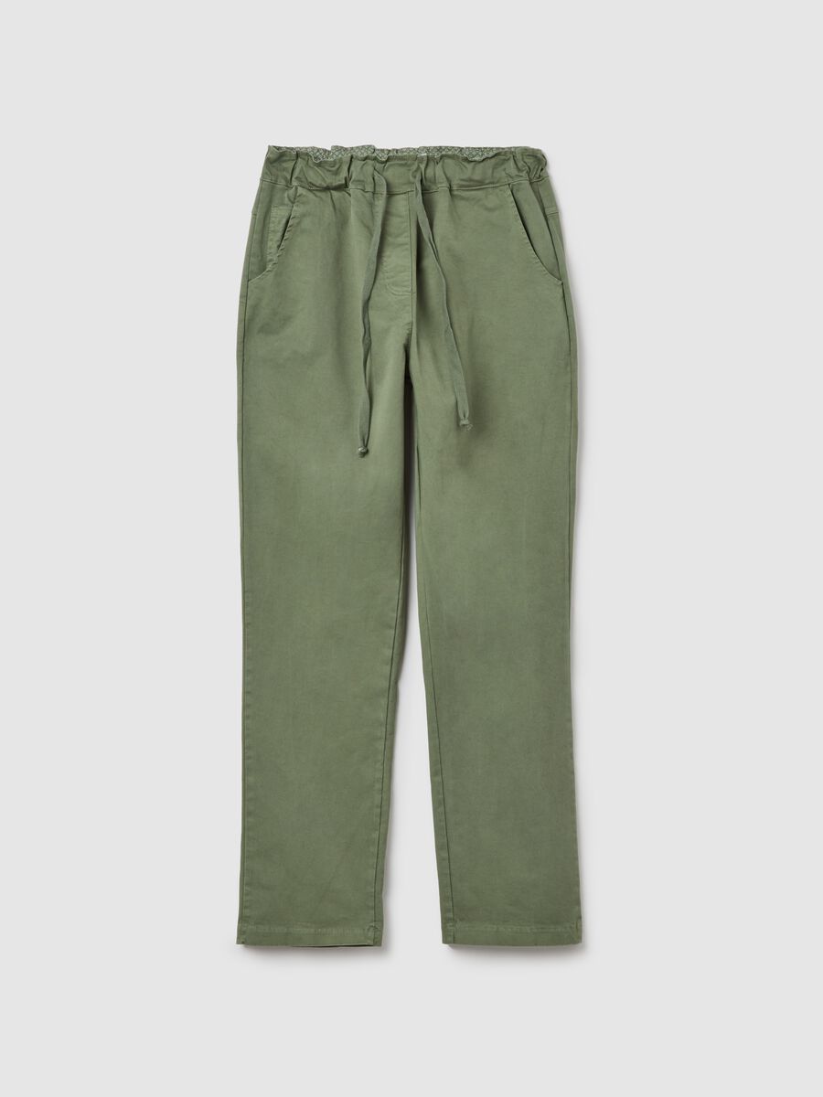 Green stretch cotton trousers with drawstring_4