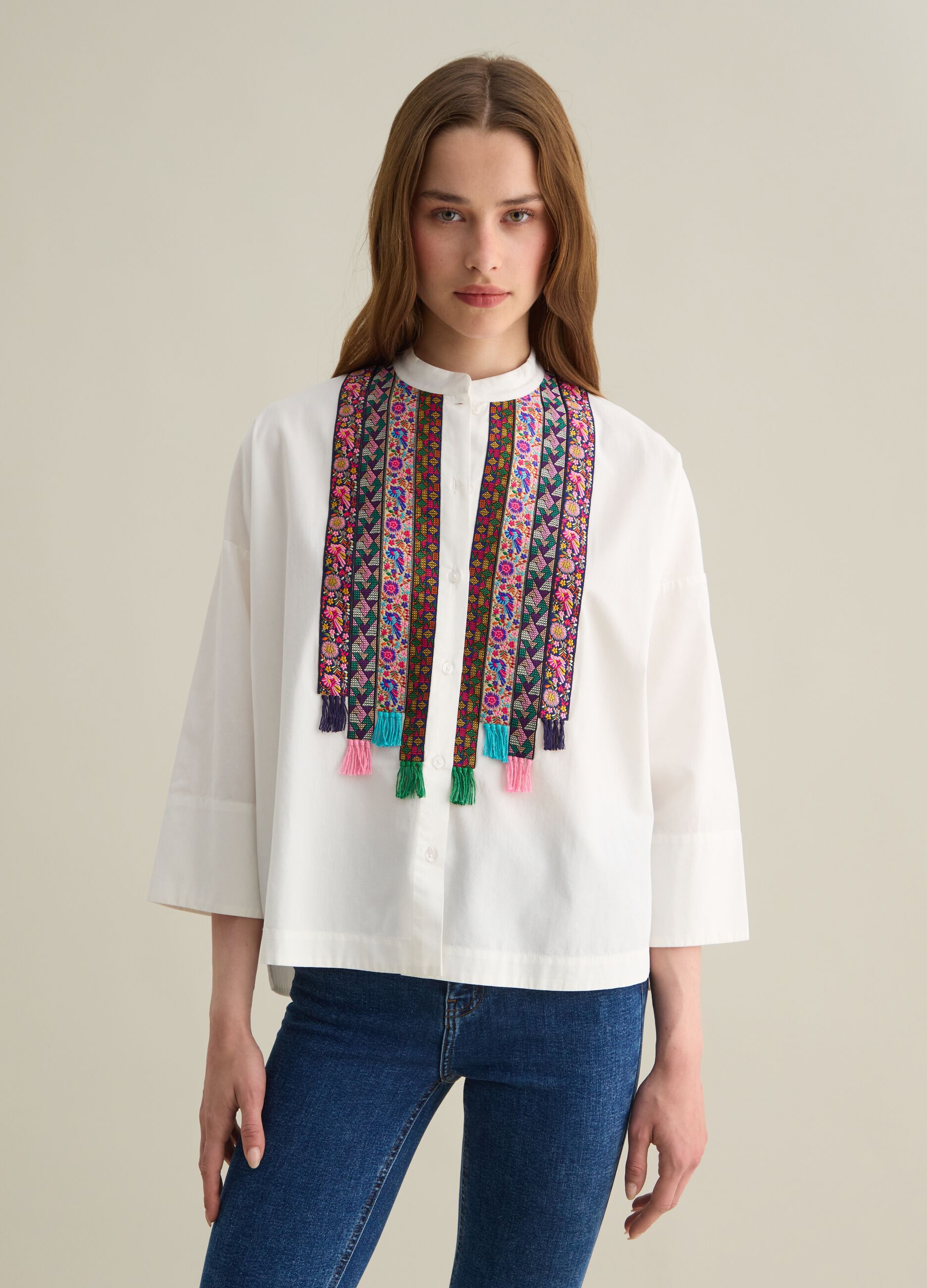 Camicia da donna in puro cotone multicolor regular fit con dettagli