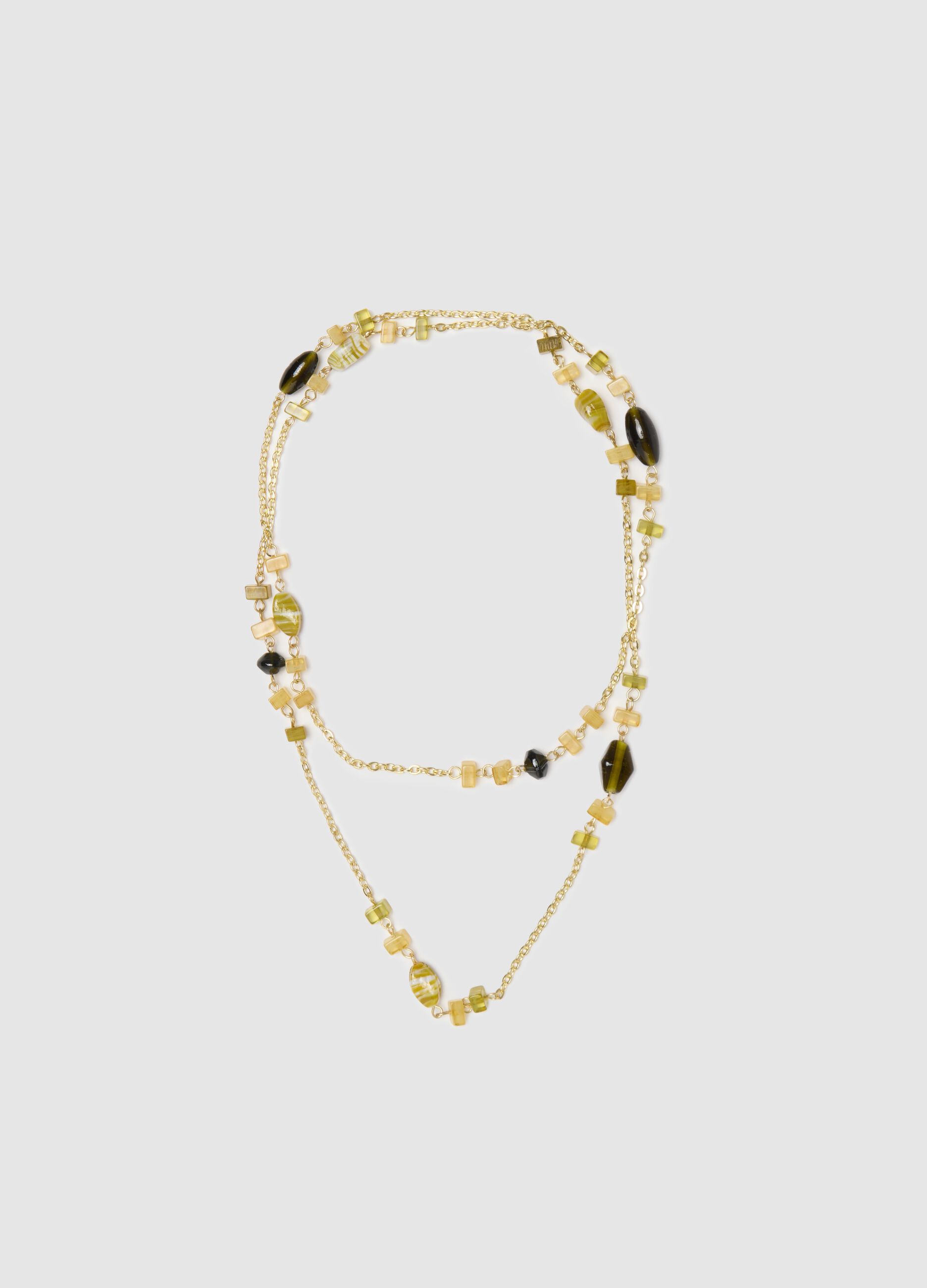 Long gold chain necklace with stones
