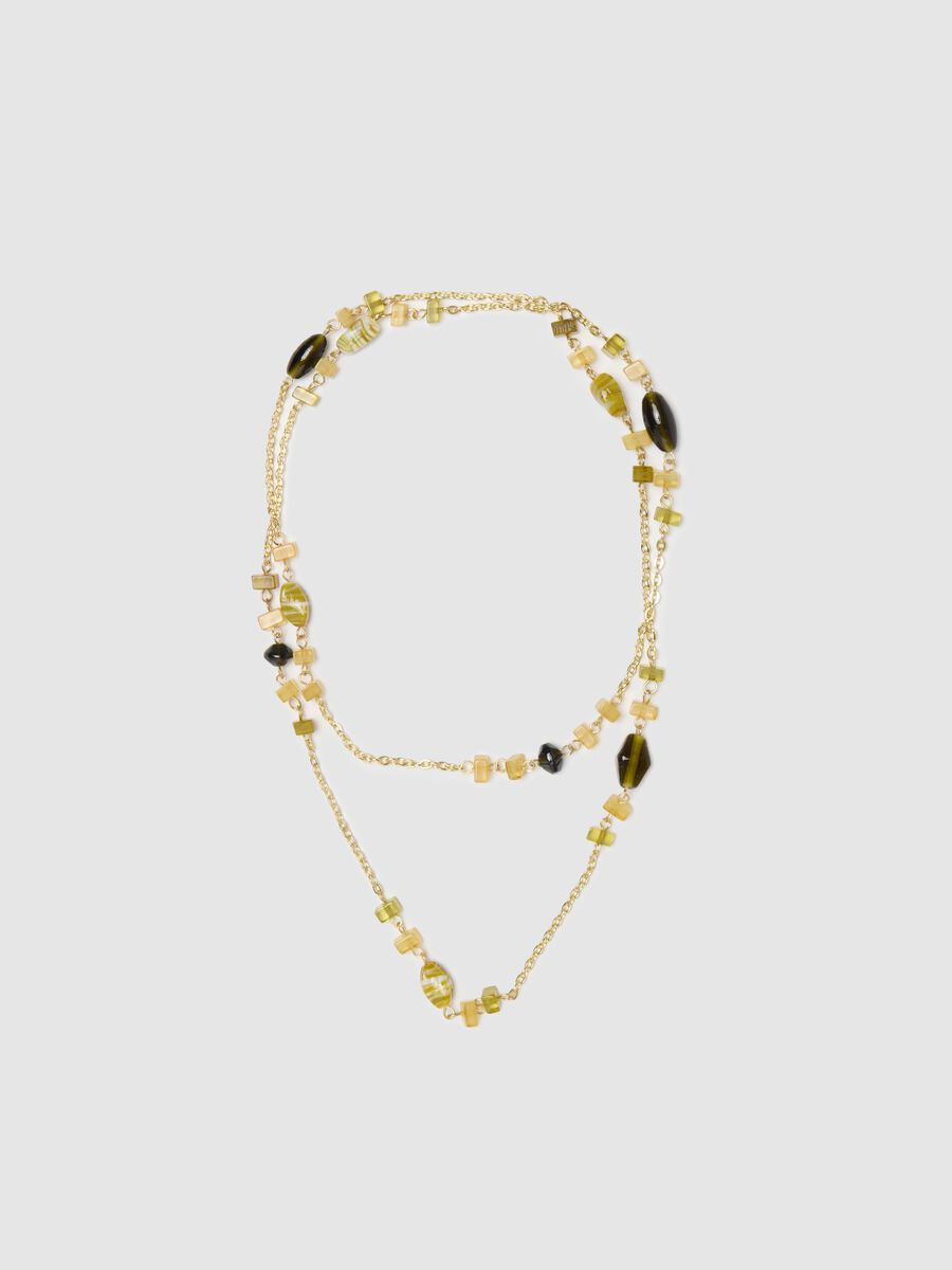 Long gold chain necklace with stones_0