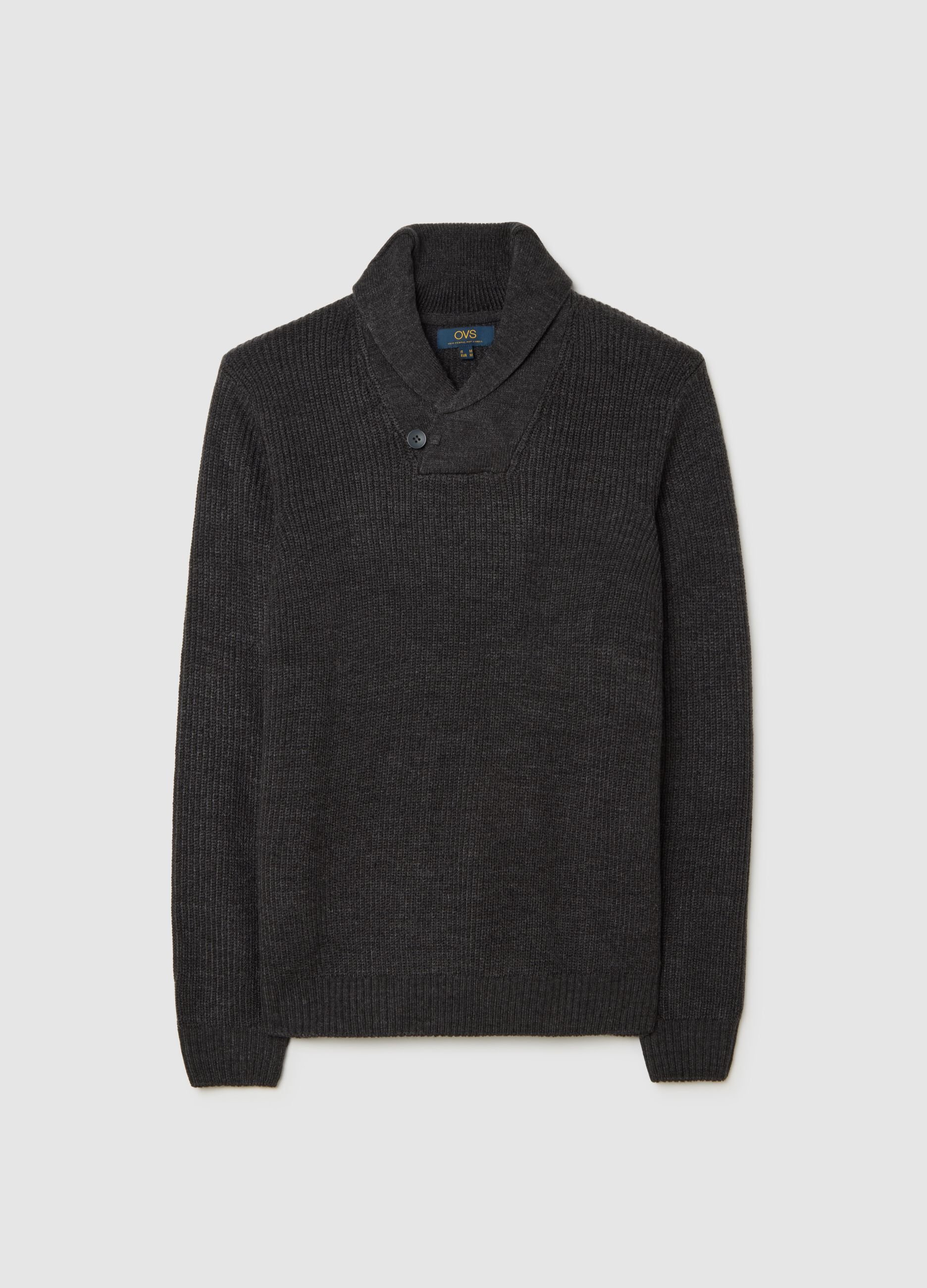 Grey Shawl Collar Sweater Regular Fit