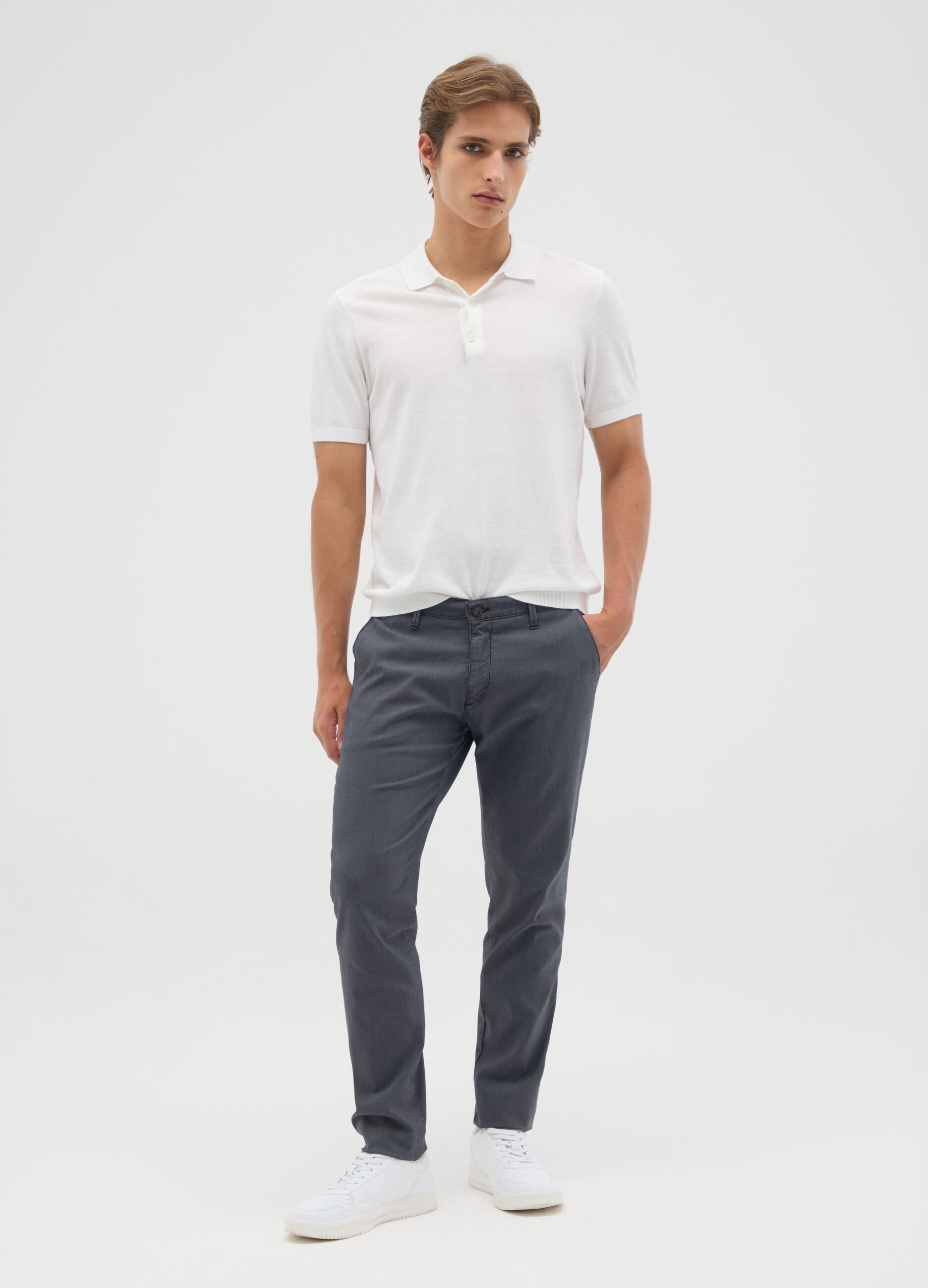 Men's blue slim fit stretch cotton trousers