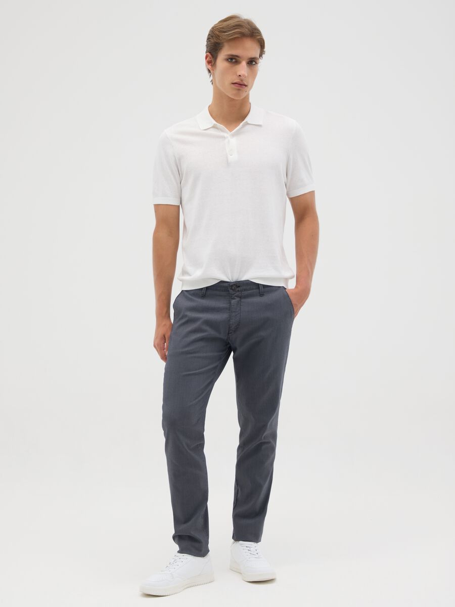 Men's blue slim fit stretch cotton trousers_0