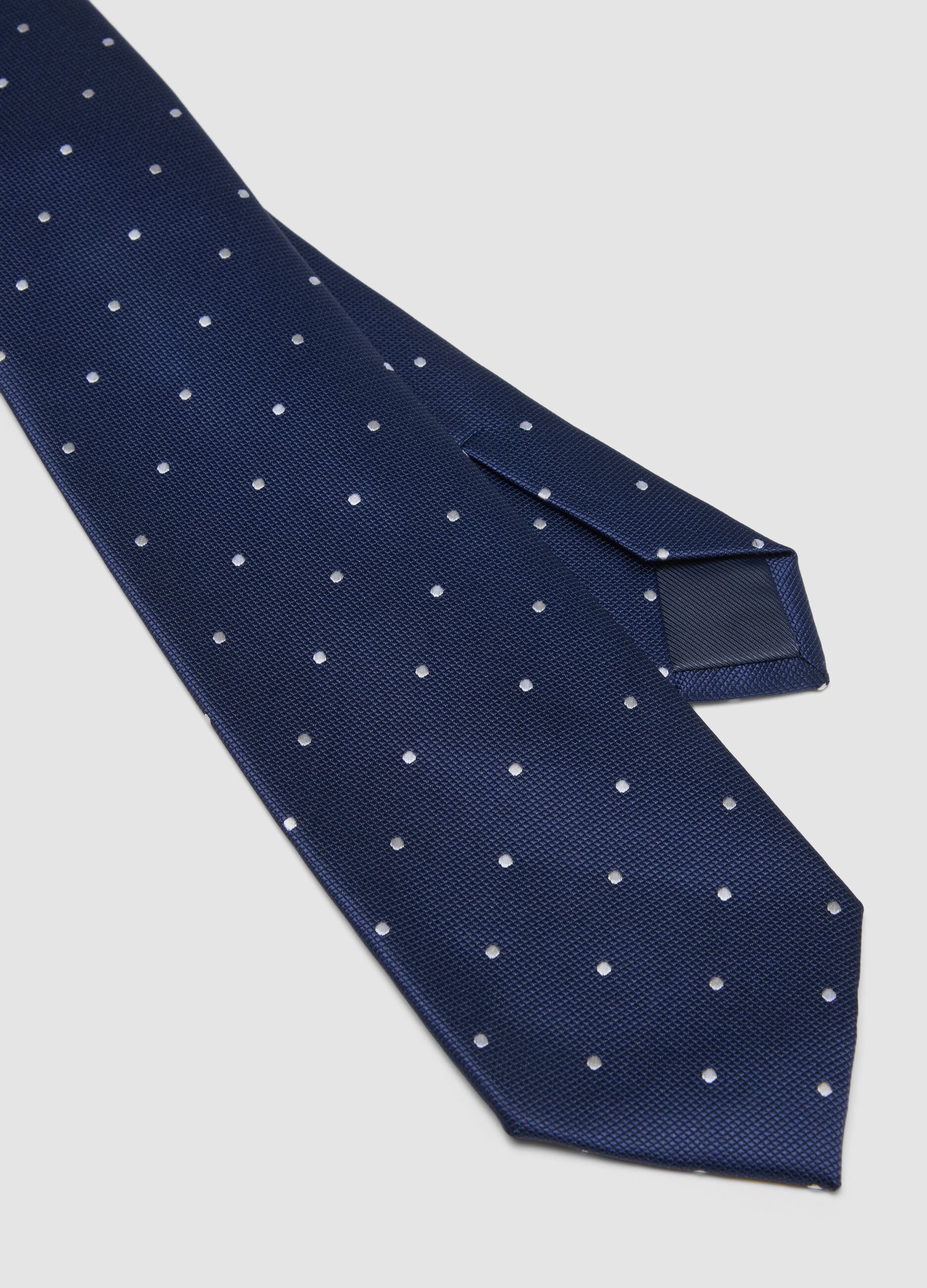 Blue tie, 7.5 cm blade, with small polka-dot pattern