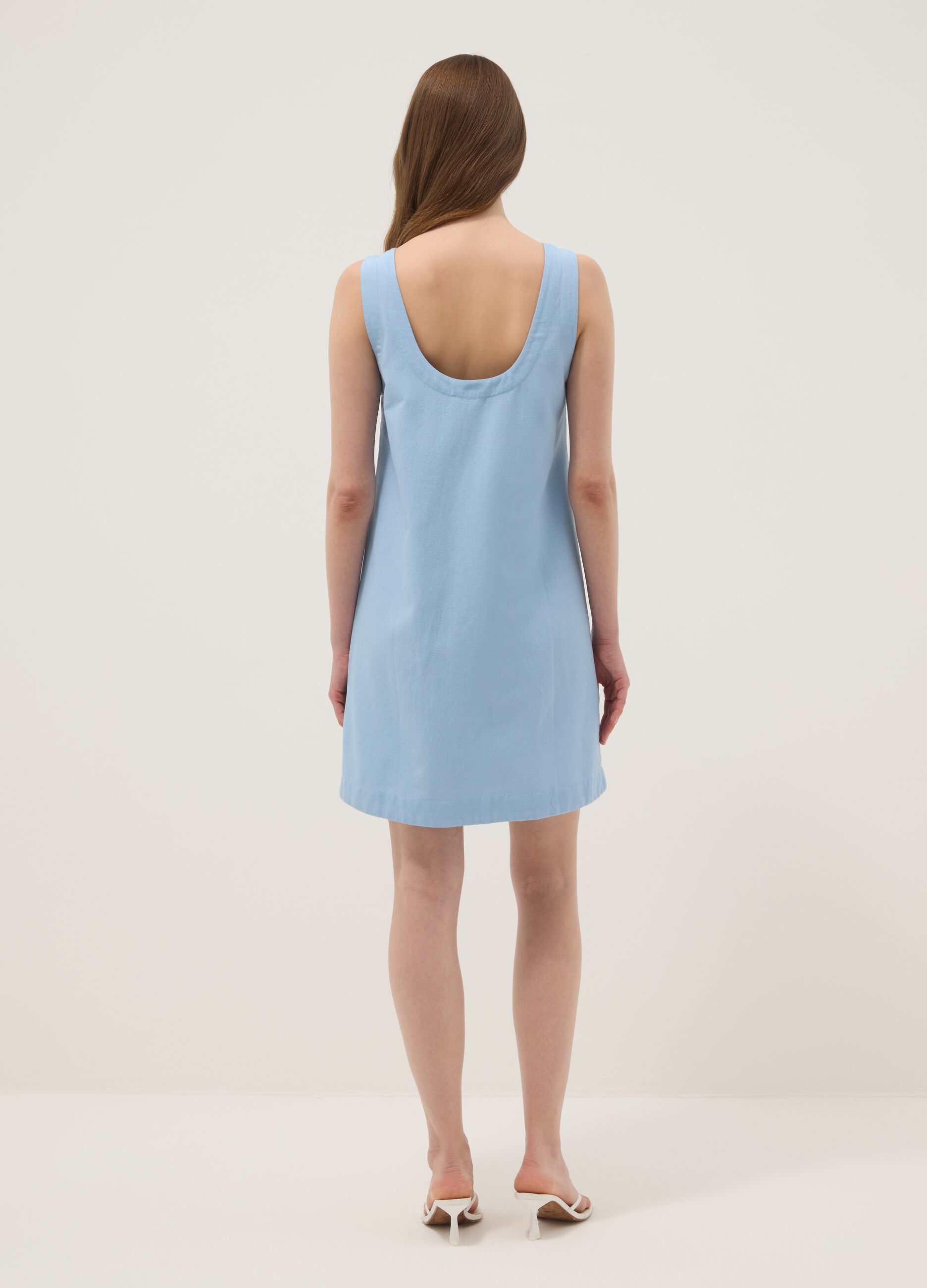 Light blue regular-fit dress in a viscose, cotton and linen blend