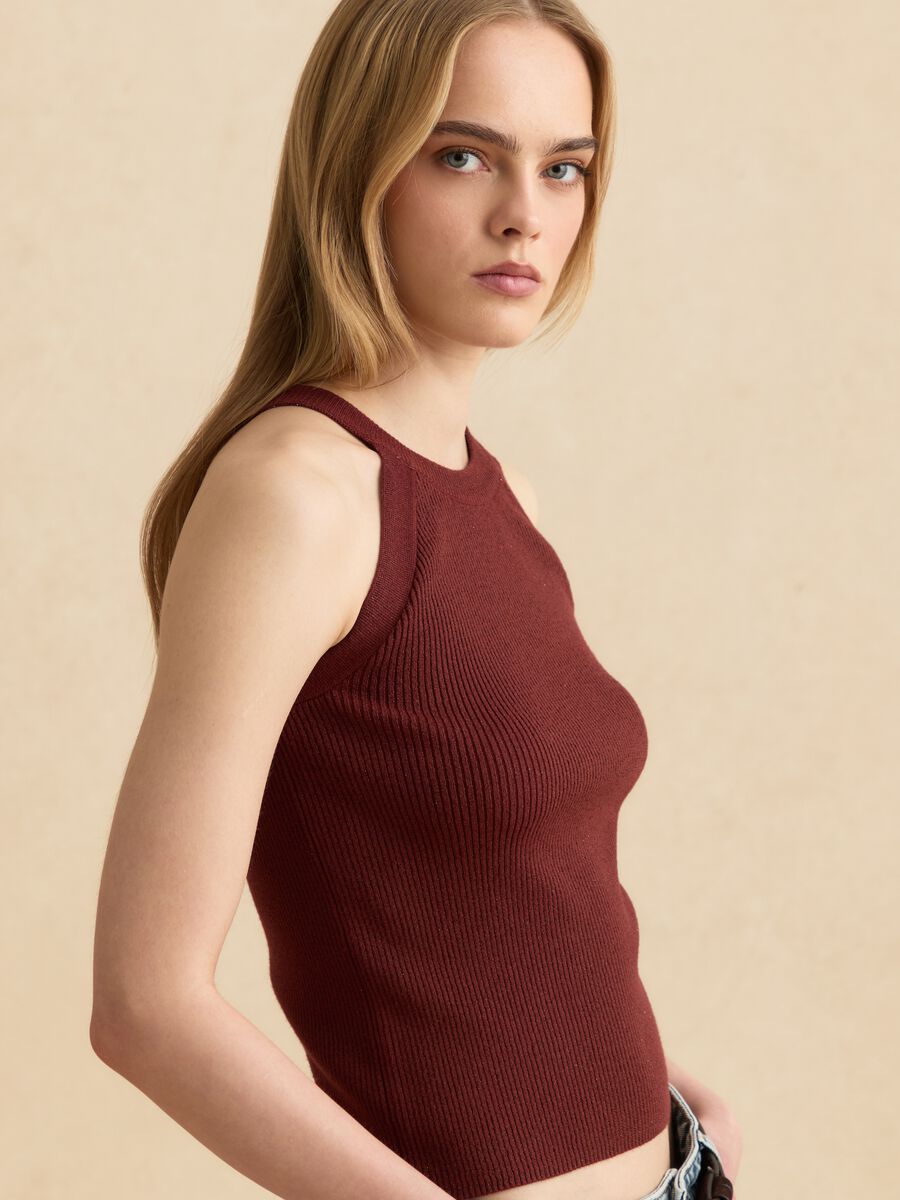 Fitted red viscose blend tank top_2