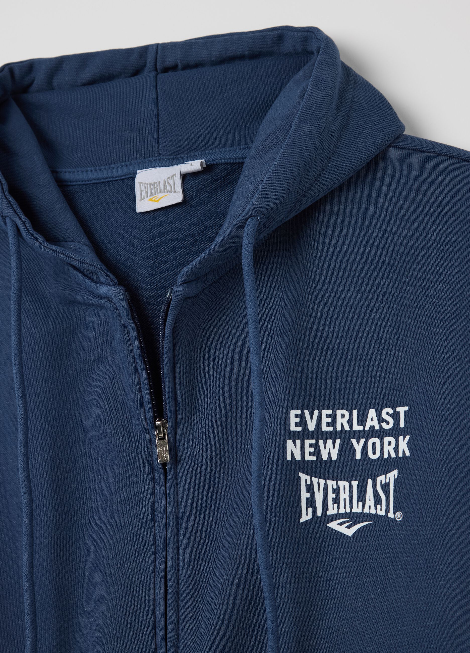 Blue full-zip sweatshirt with hood