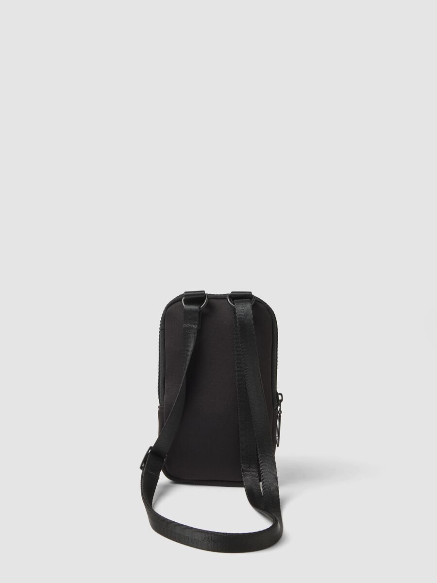 Porta cellulare nero con zip e tracolla regolabile_1