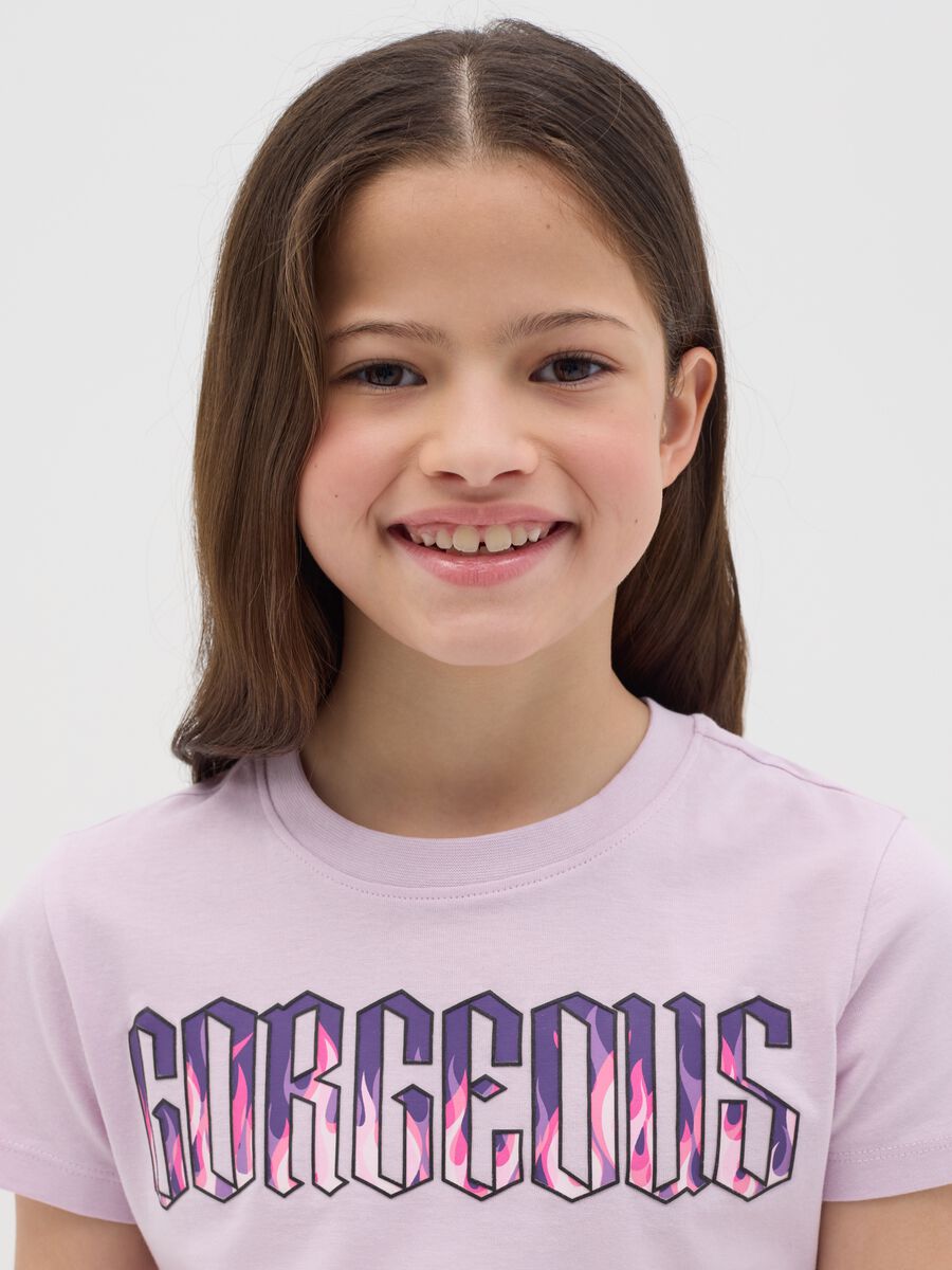 Cotton T-shirt with "Gorgeous" print_1