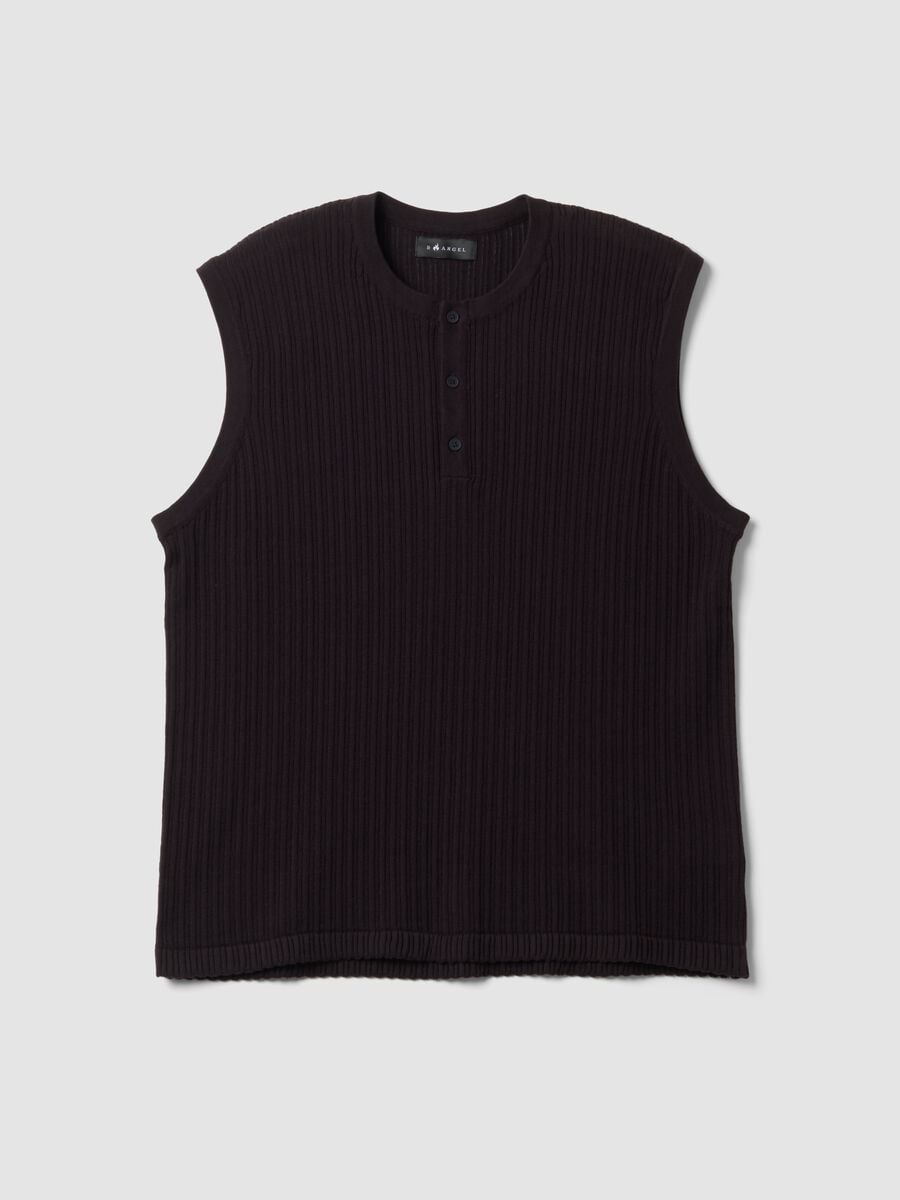 Black pure cotton ribbed waistcoat_4